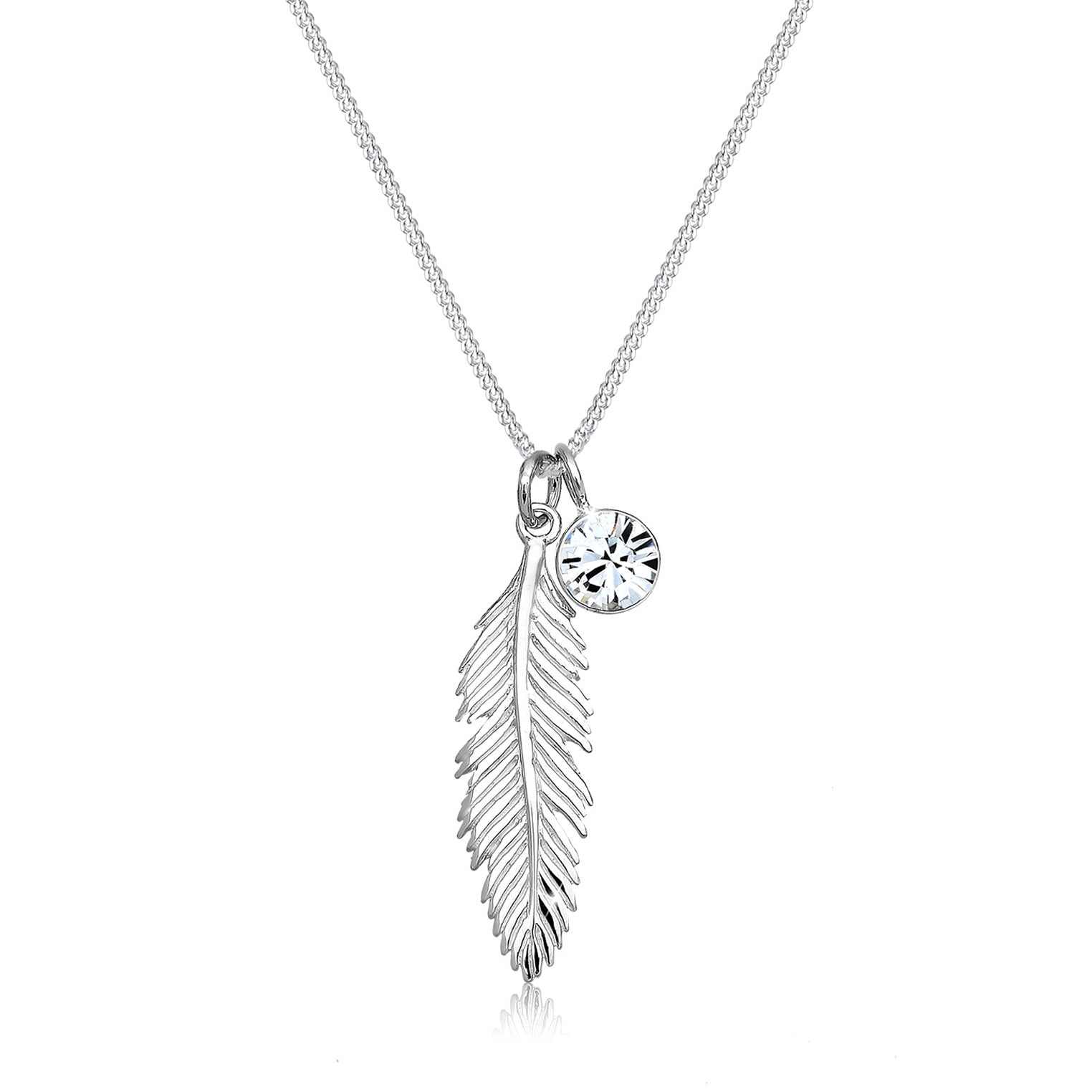 Silver Perhiasan Wanita Perak Asli - Silver Kalung Feather Boho Crystal