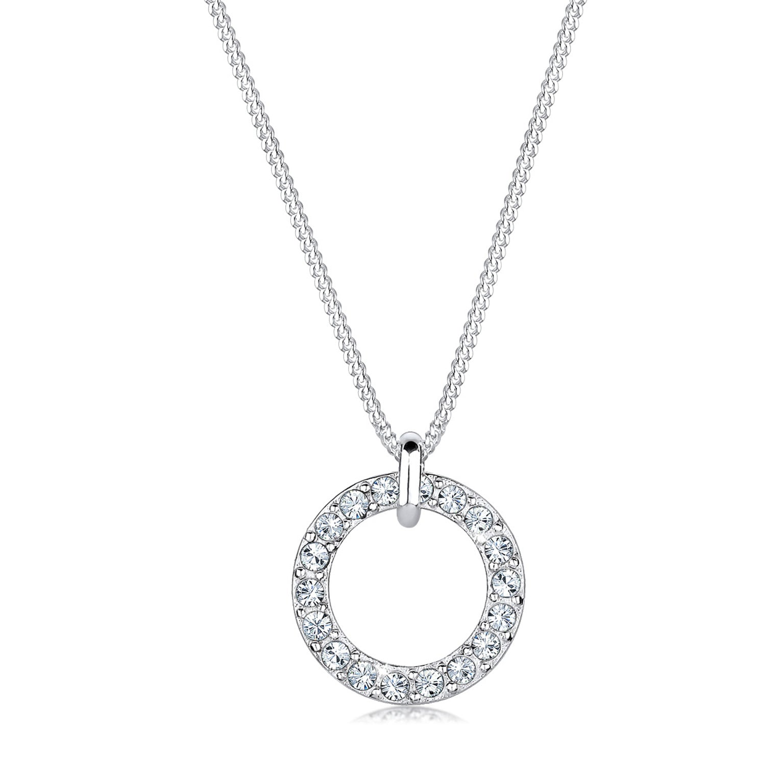 White Perhiasan Wanita Perak Asli - Silver Kalung Geo Circle Crystals