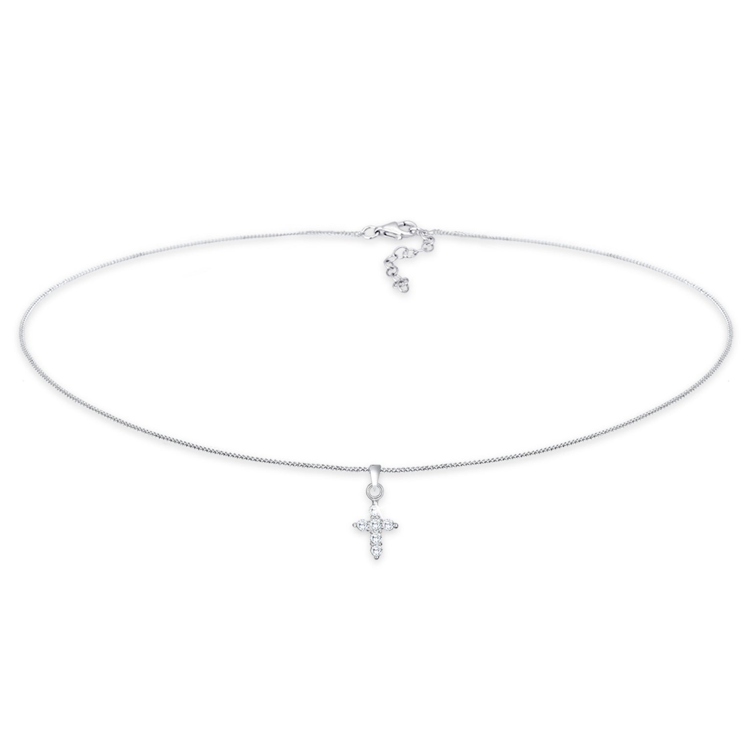 Silver Perhiasan Wanita Perak Asli - Silver Kalung Choker Cross Religion Zirconia Crystals