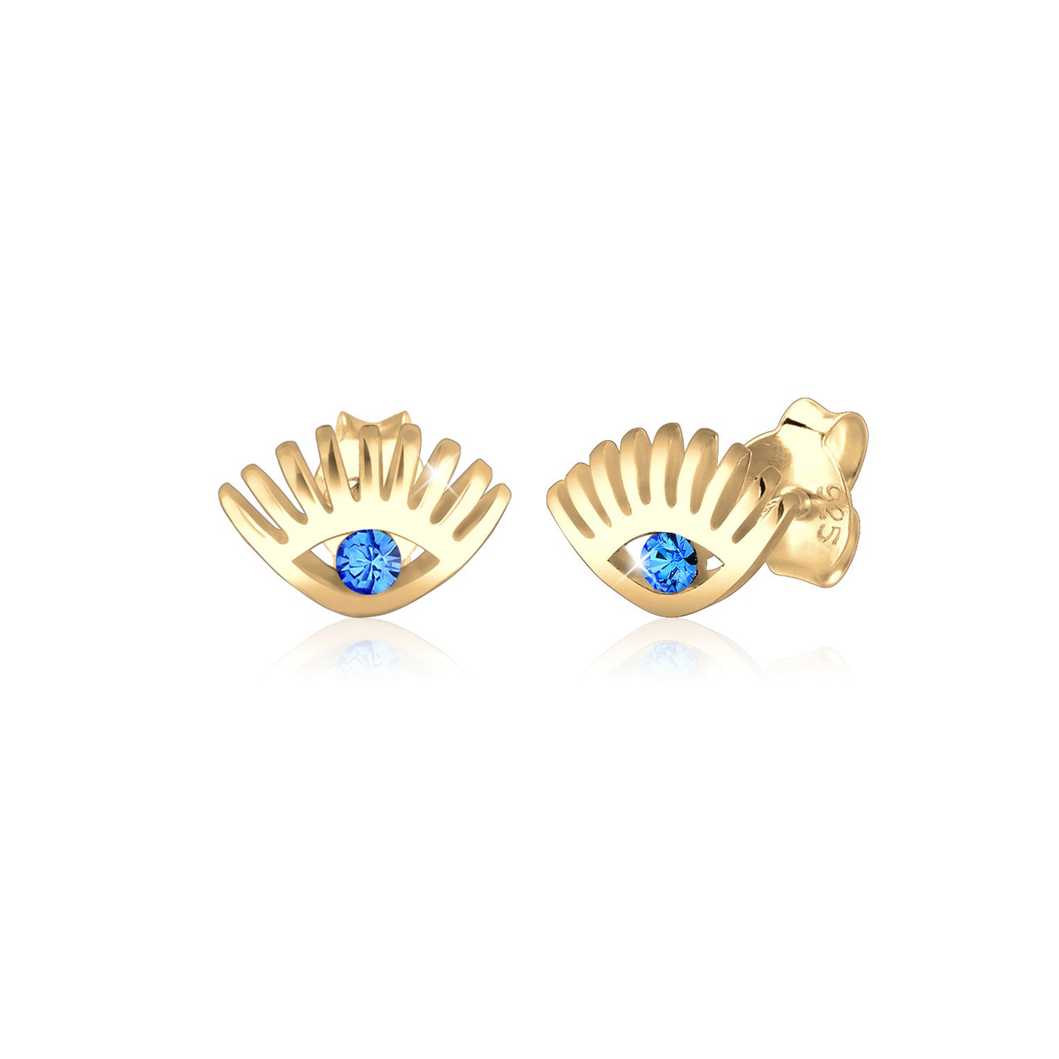 Gold Perhiasan Wanita Perak Asli - Silver Anting Stud Evil Eye Crystals Gold Plated