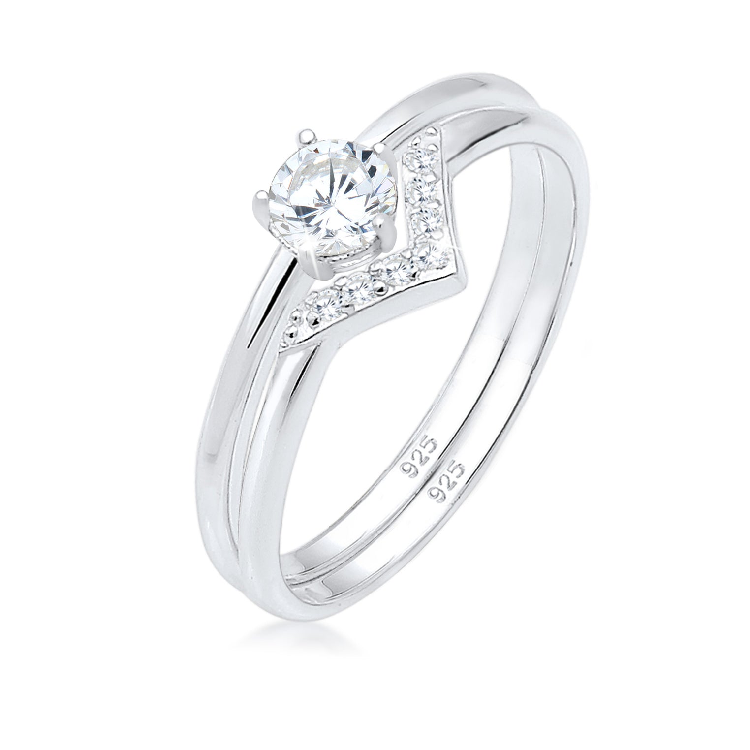 Silver Cincin Perhiasan Perak 925 Wanita Set Segitiga Zirconia