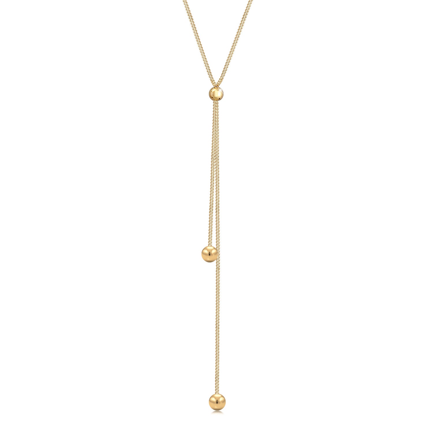 Gold Perhiasan Wanita Perak Asli - Silver Kalung Y-Chain Ball Basic Minimal Adjustable Lapis Emas