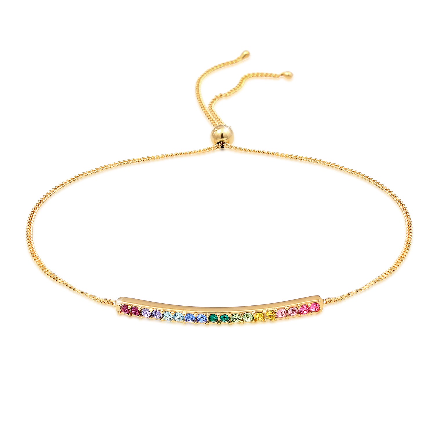 Gold Perhiasan Wanita Perak Asli - Silver Gelang Colorful Rainbow Bar Crystals Gold Plated