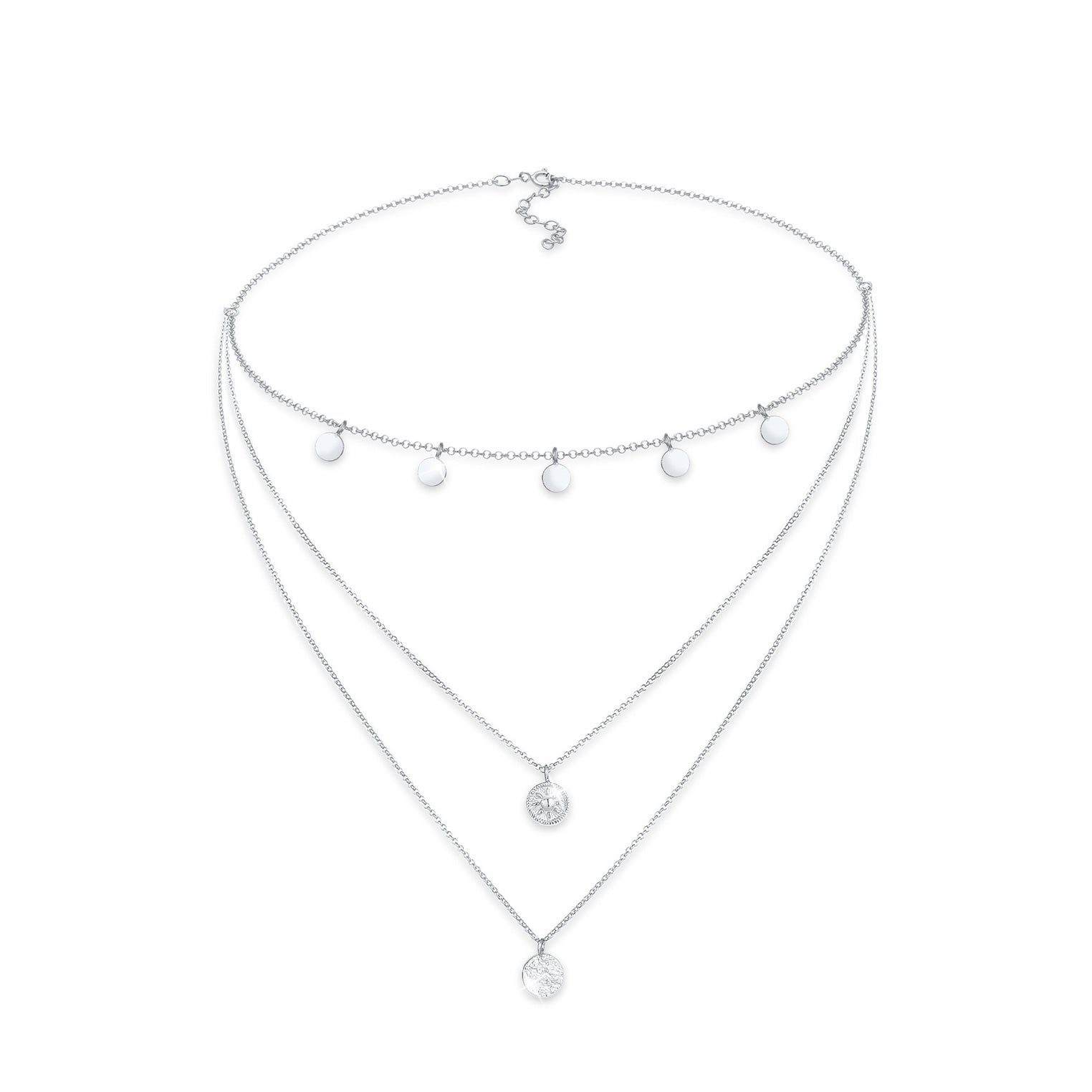Silver Perhiasan Wanita Perak Asli - Silver Kalung Choker Layer Circle Round Coin Vintage Trend