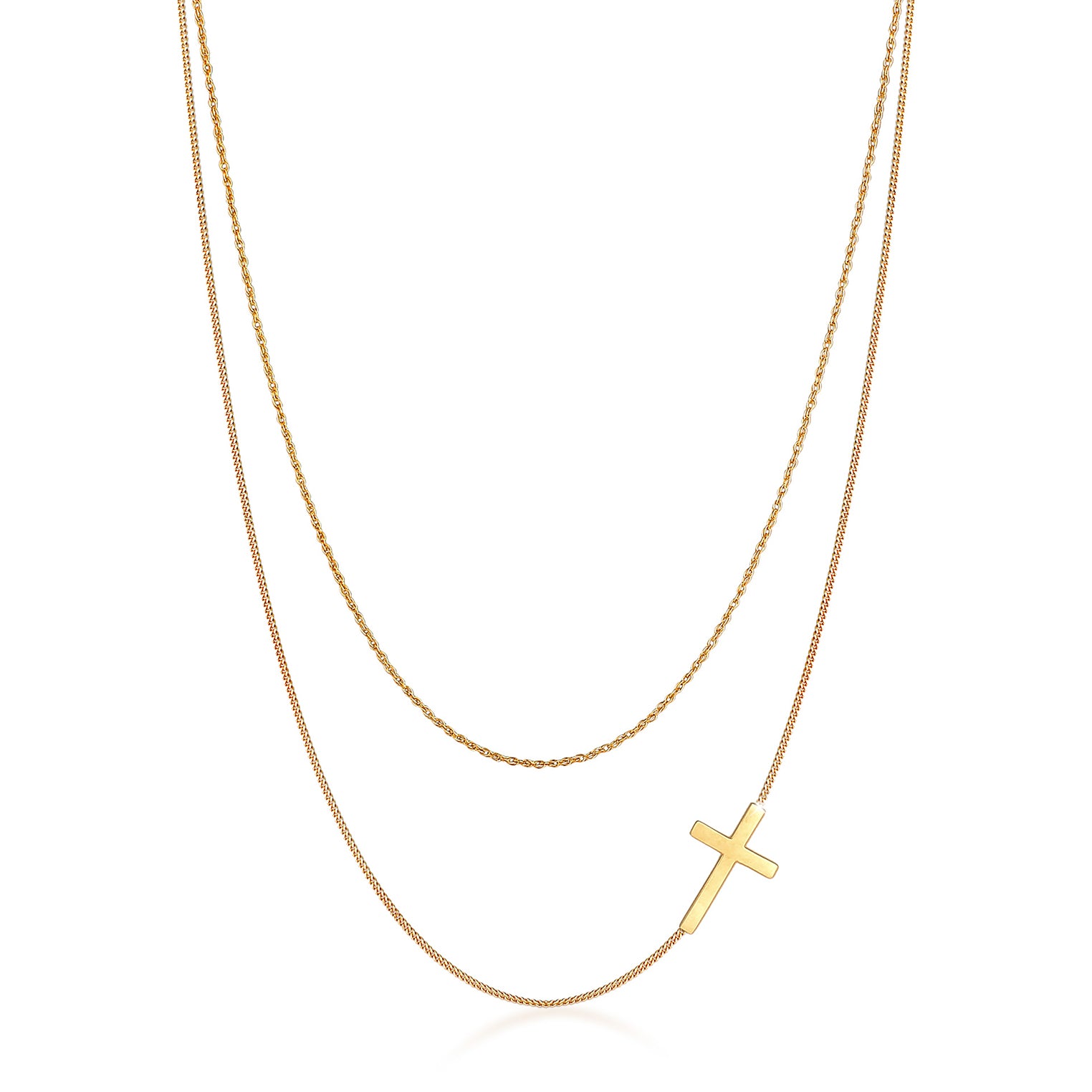 Gold Perhiasan Wanita Perak Asli - Silver Kalung Layer Cross Twisted Tank Lapis Emas