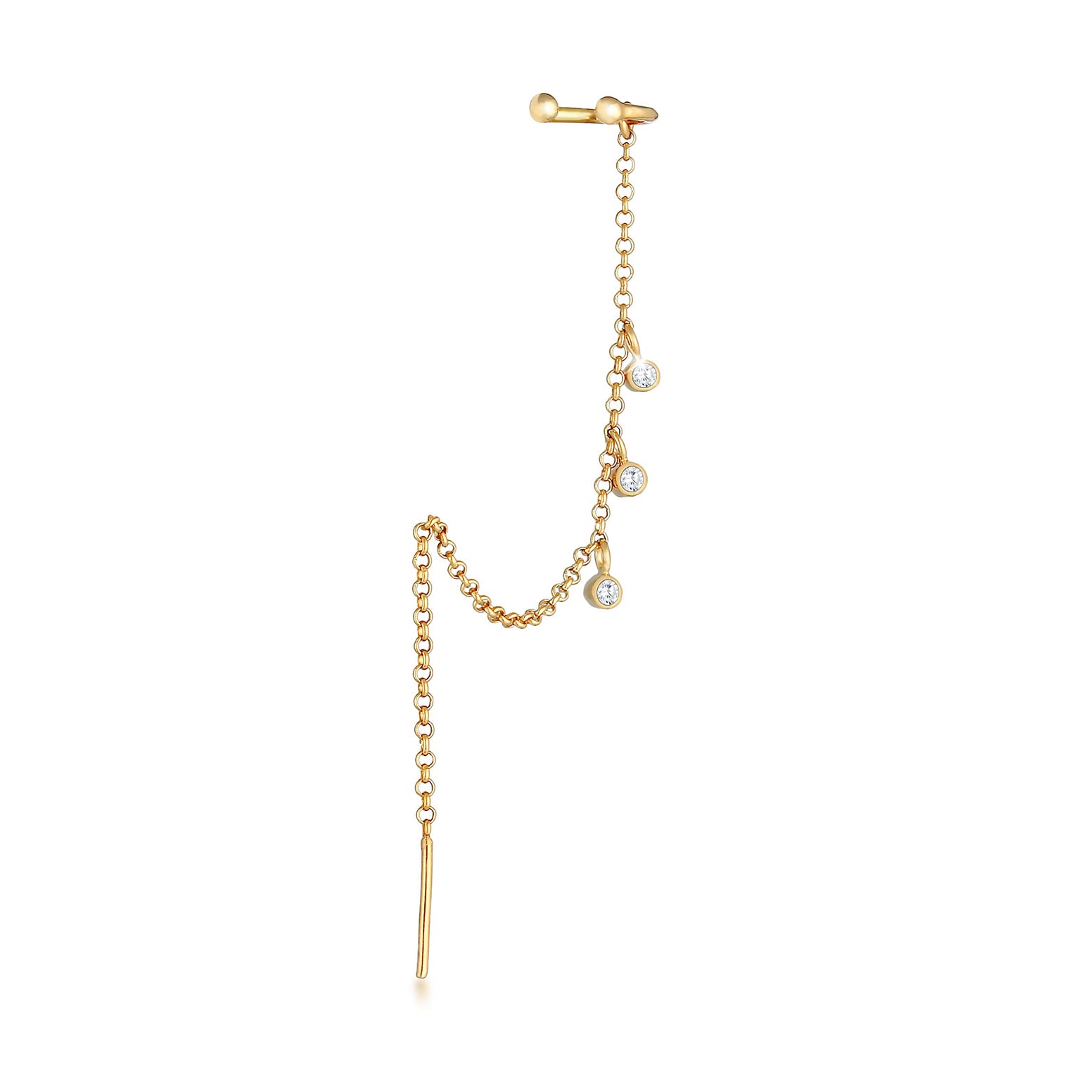 Gold Perhiasan Wanita Perak Asli - Silver Anting Earcuff Pull Through Zirconia Single Trend Blogger Lapis Emas