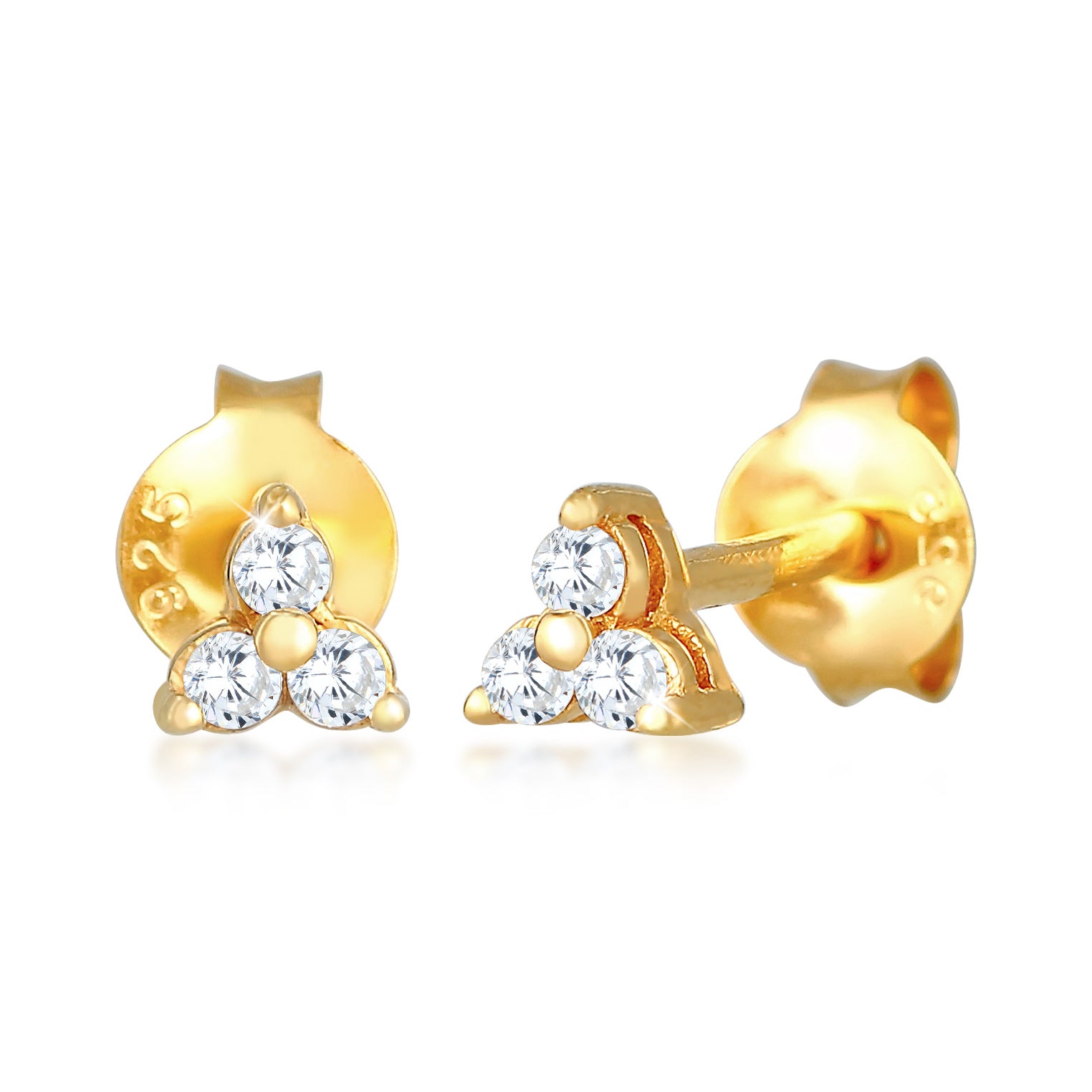 Gold Perhiasan Wanita Perak Asli - Silver Anting Triangle Trinity Zirconia Gold Plated