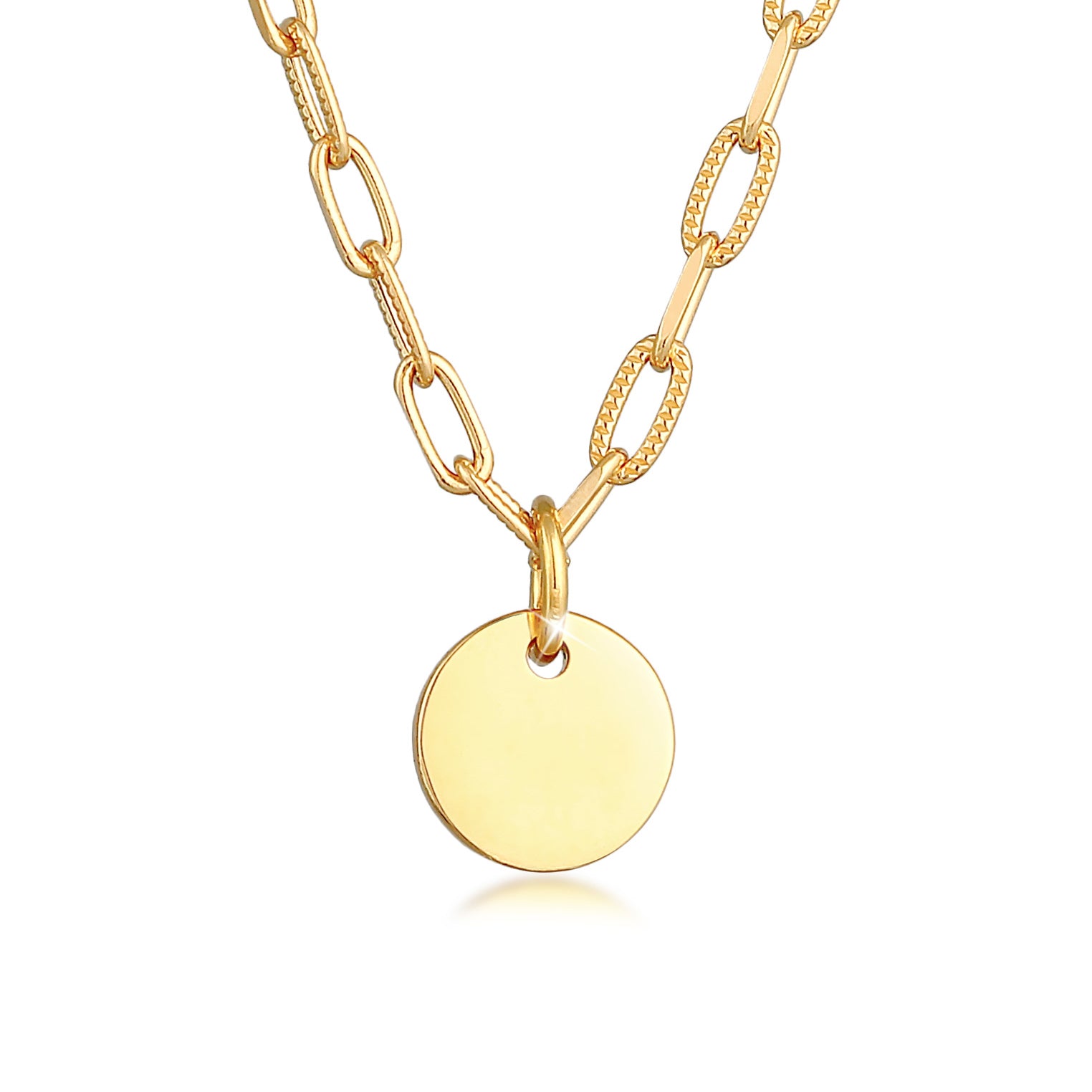 Gold Perhiasan Wanita Perak Asli - Silver Kalung Plate Link Trend Basic Lapis Emas