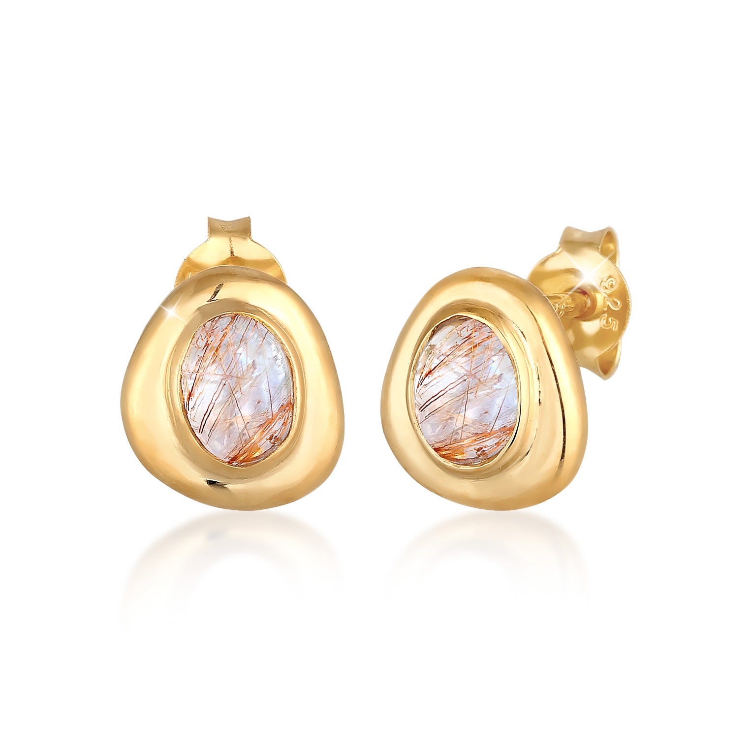 Gold Perhiasan Wanita Perak Asli - Silver Anting Gemstone Stud Quartz Gold Plated