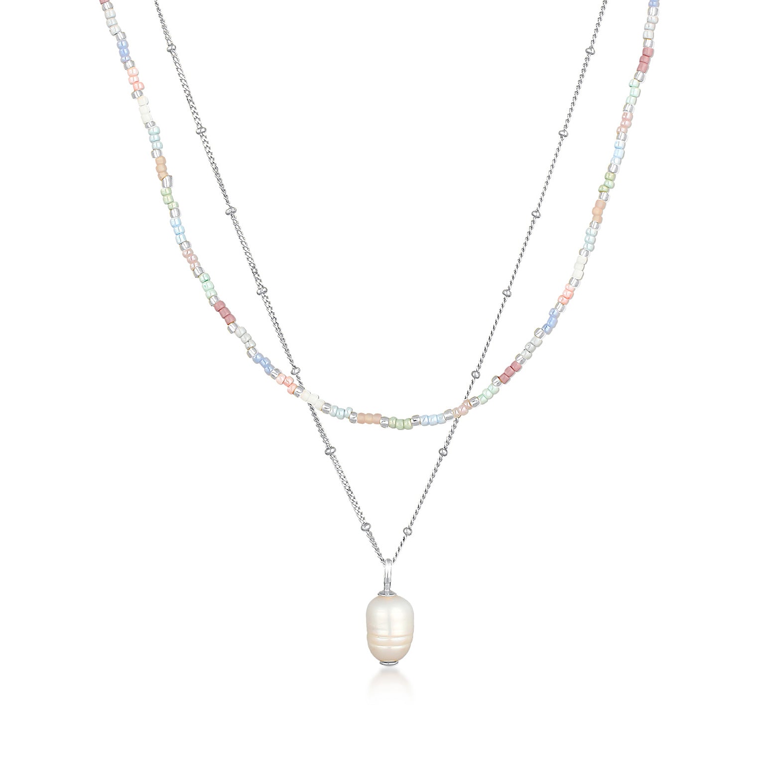 Silver Perhiasan Wanita Perak Asli - Silver Kalung Beads Baroque Layer Freshwater Cultured Pearl