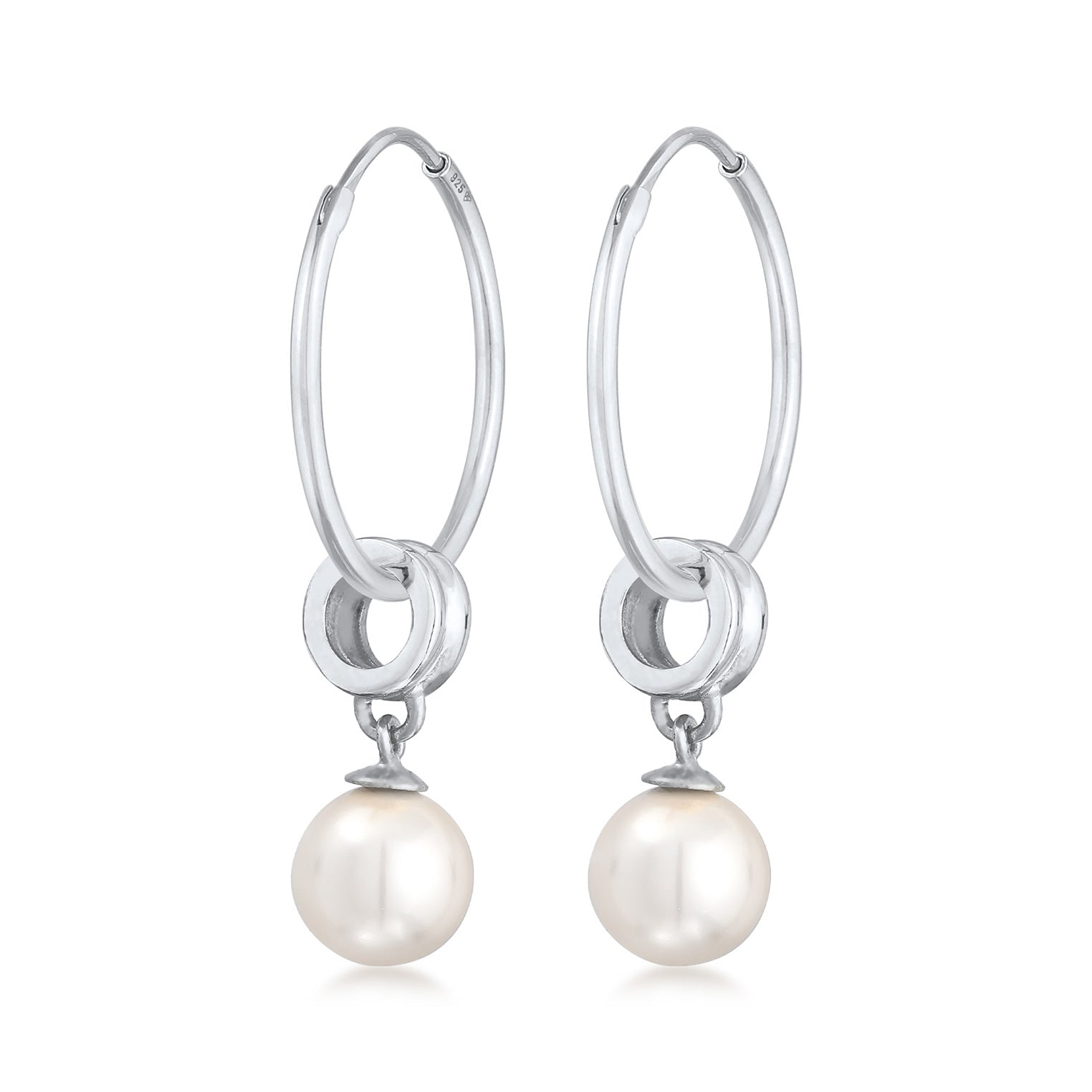 Silver Perhiasan Wanita Perak Asli - Silver Anting Creoles Classic Round Synthetic Pearl