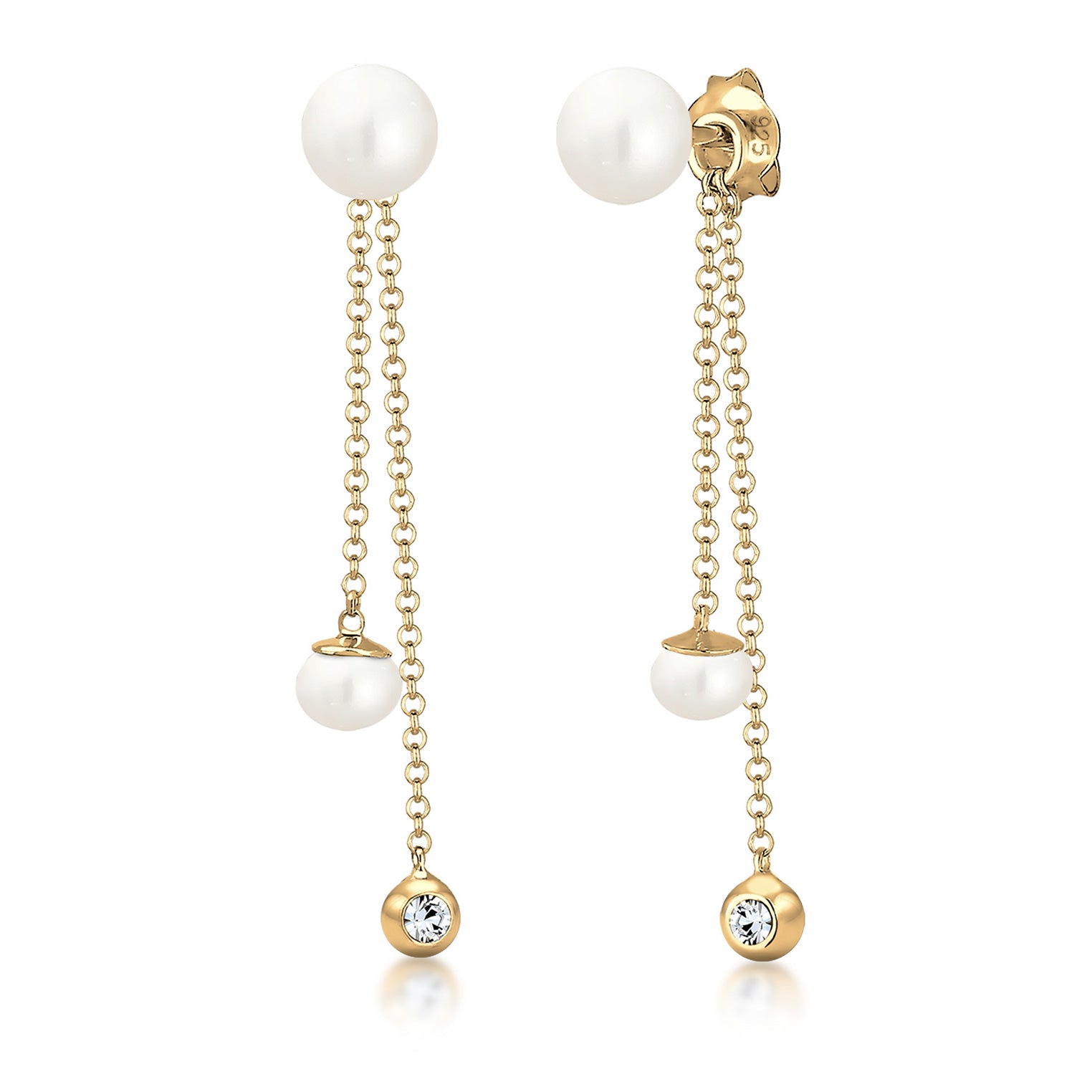 Gold Perhiasan Wanita Perak Asli - Silver Anting Solitaire Crystal And Freshwater Pearl Gold Plated