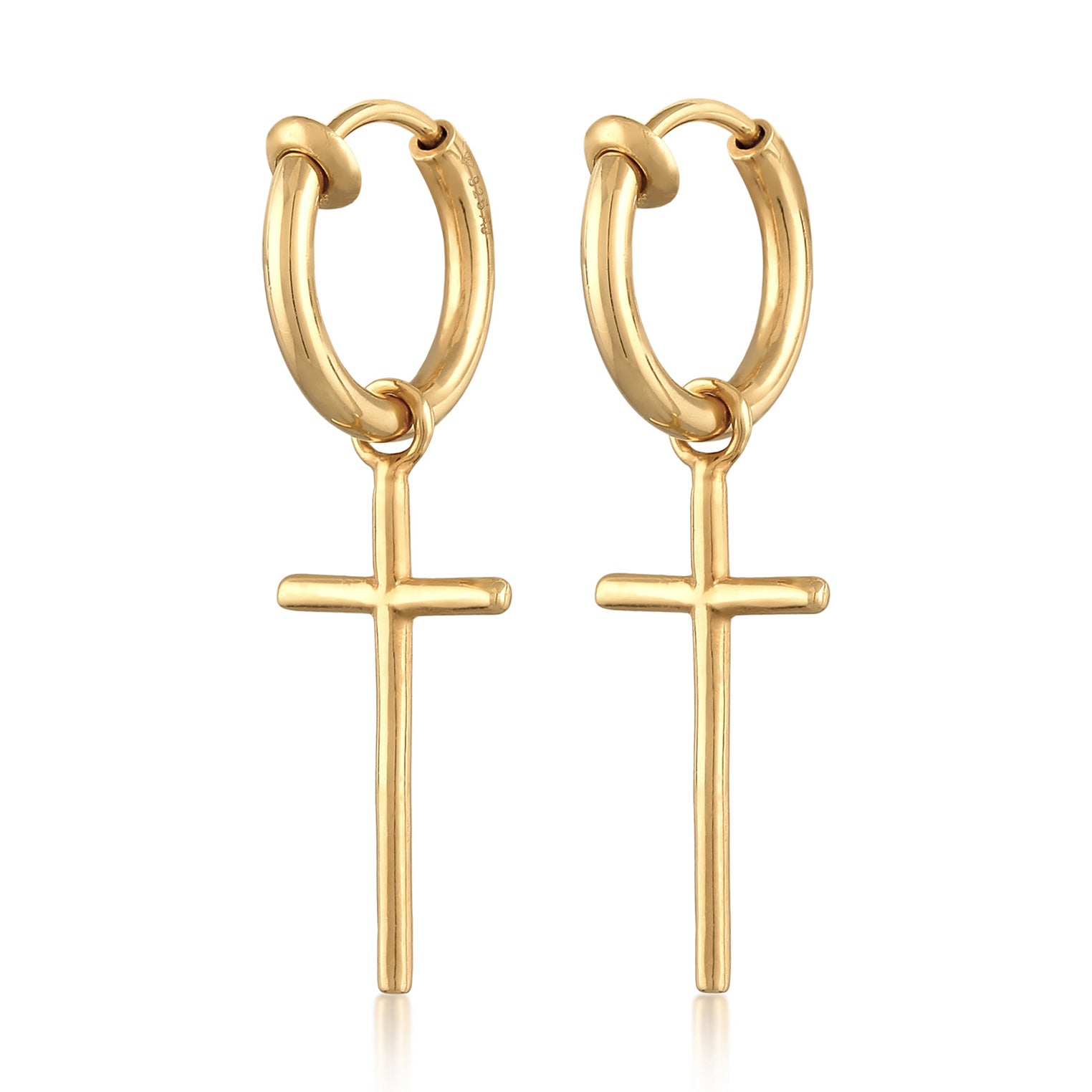 Gold Perhiasan Wanita Perak Asli - Silver Anting Creoles Cross Clips Gold Plated