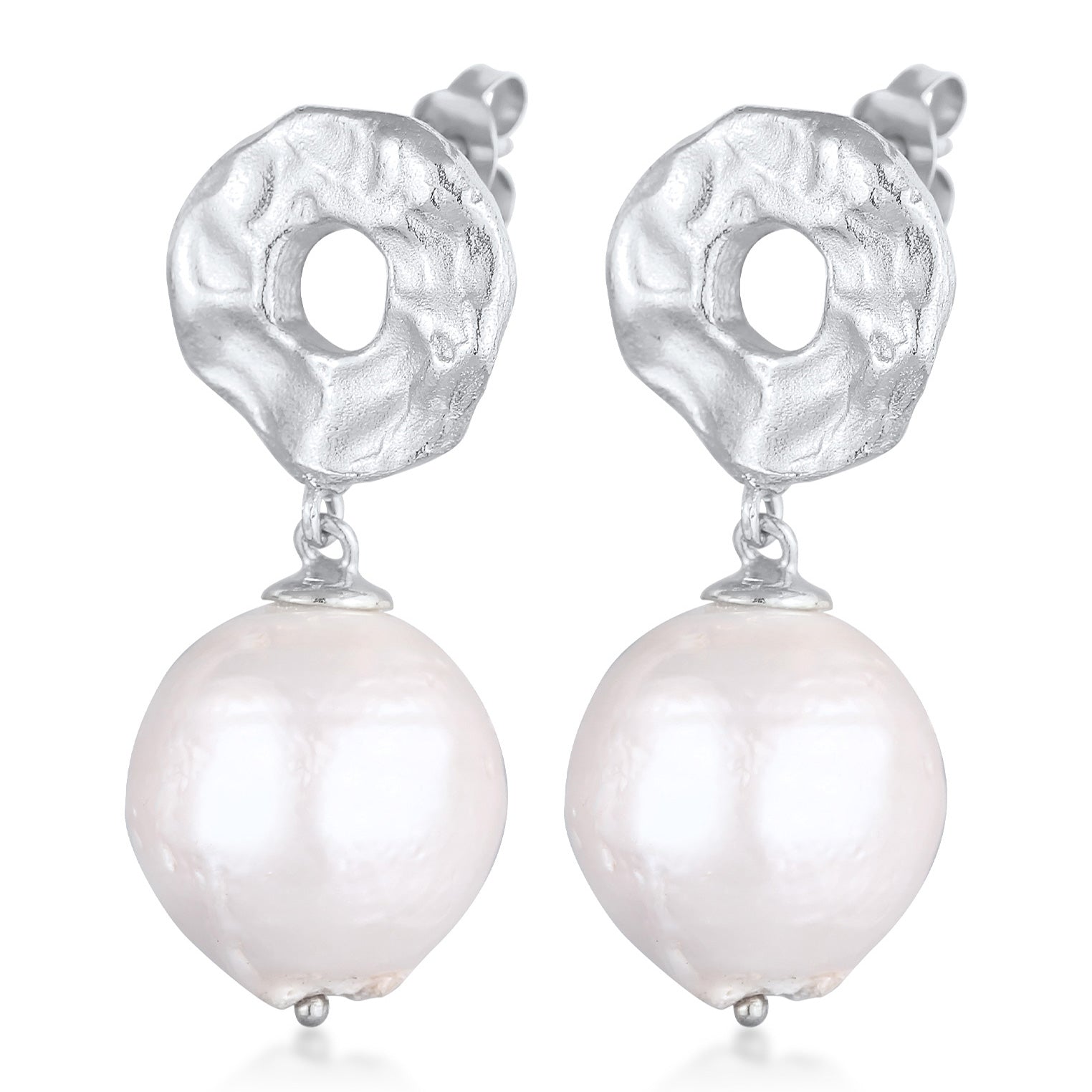 Silver Perhiasan Wanita Perak Asli - Silver Anting Ear Hanger Baroque Structured Freshwater Pearls