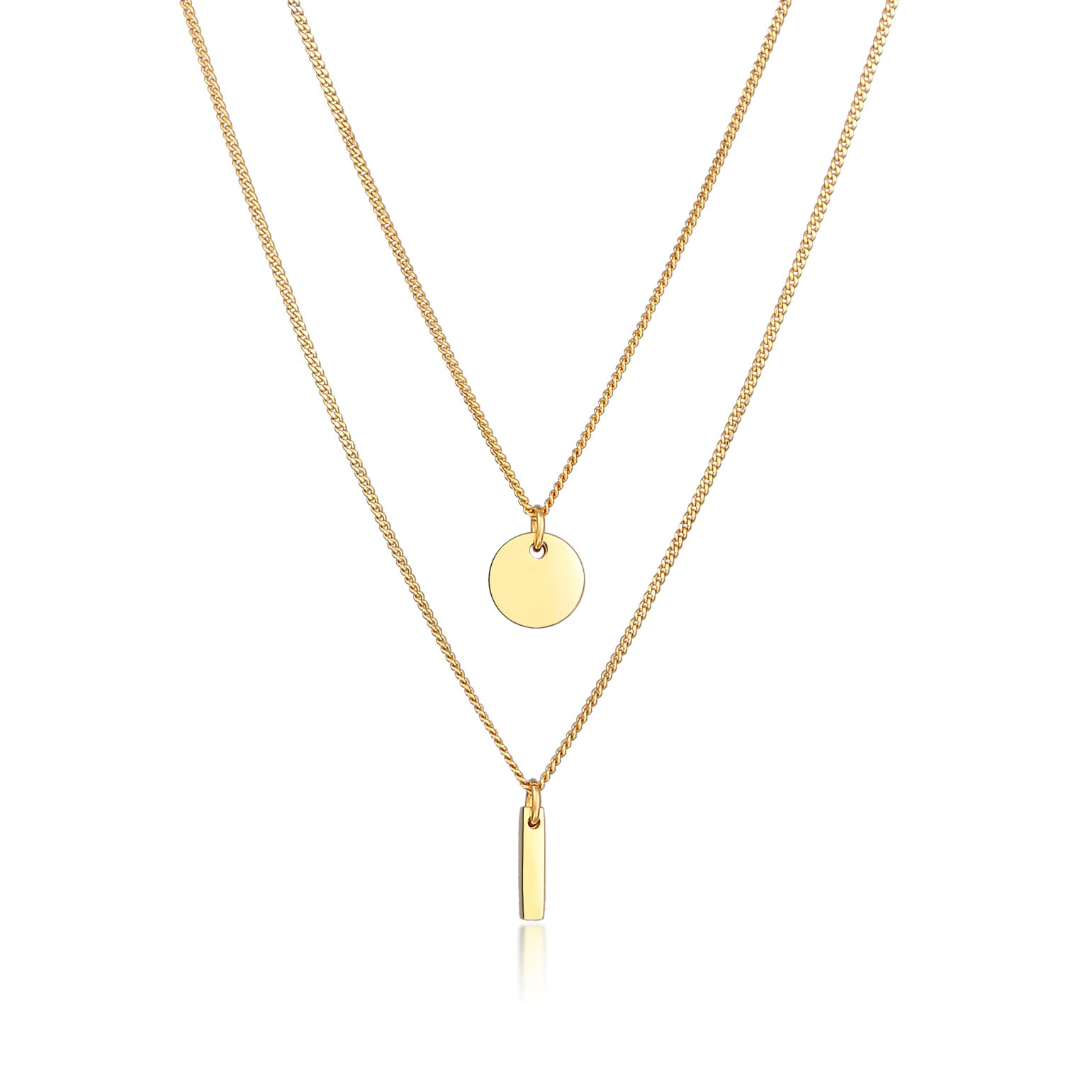 Gold Perhiasan Wanita Perak Asli - Silver Kalung Layer Circle Rod Pendant Geo Lapis Emas