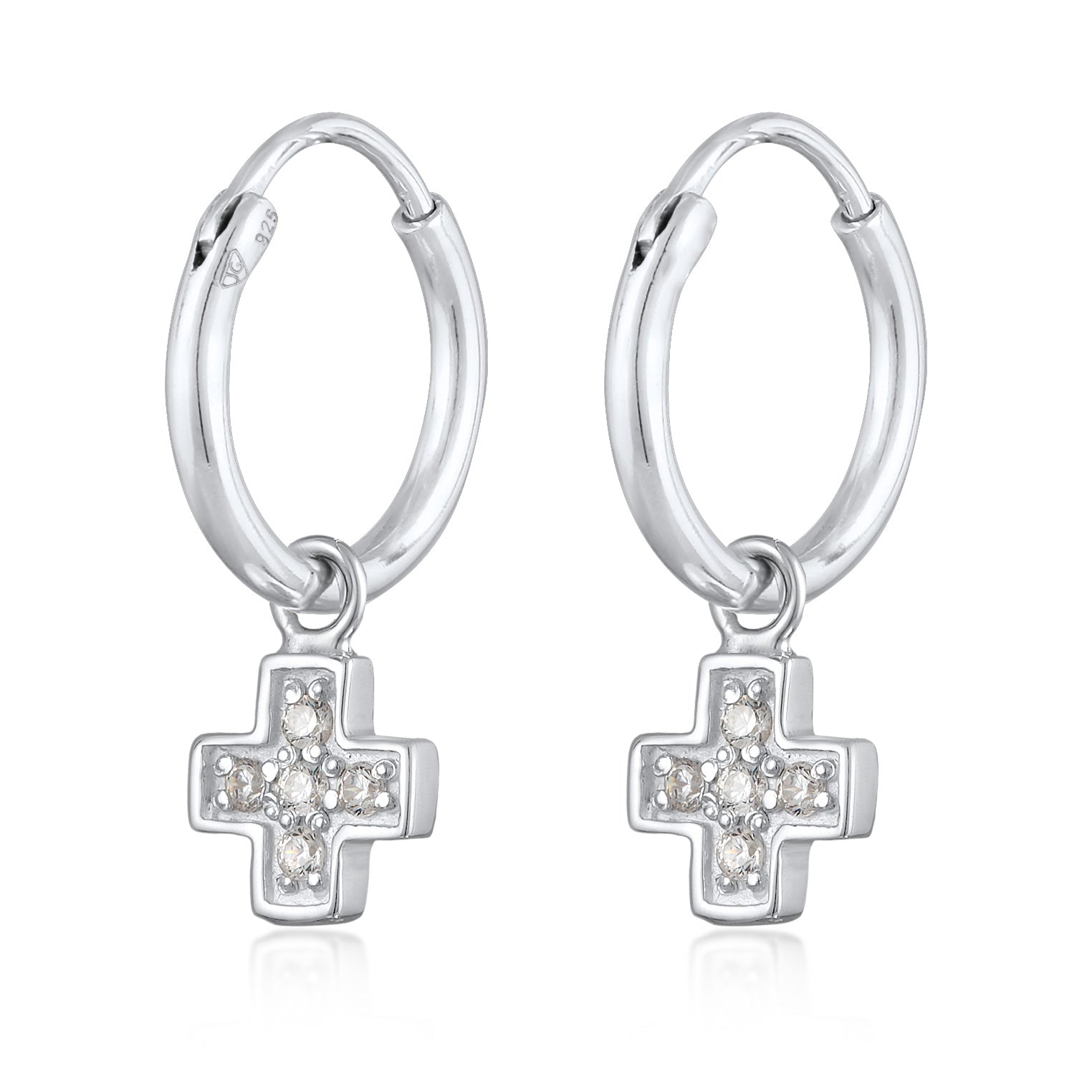 Silver Perhiasan Wanita Perak Asli - Silver Anting Creoles Cross Pendant Zirconia