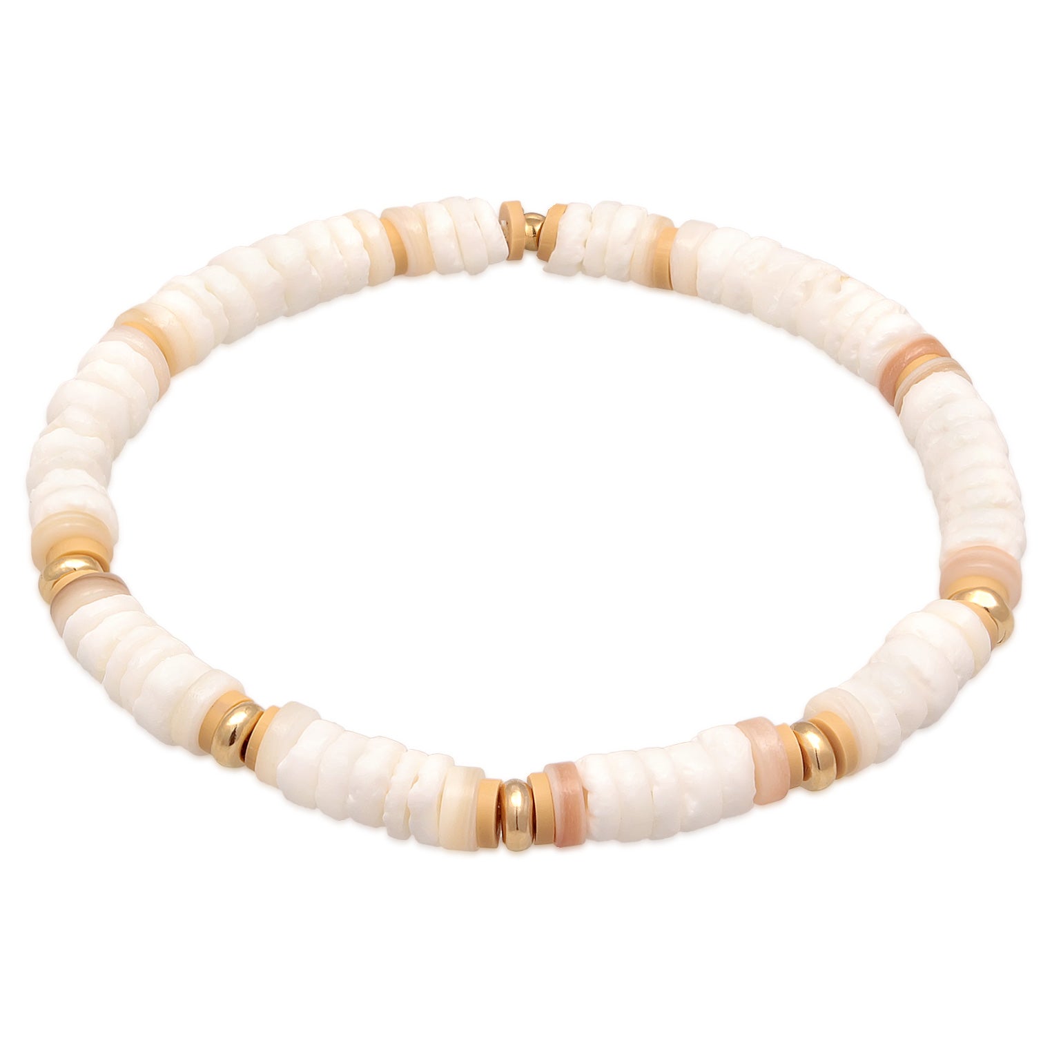 White Perhiasan Wanita Perak Asli - Silver Gelang Surfer Style Beach Heishi Beads Gold Plated