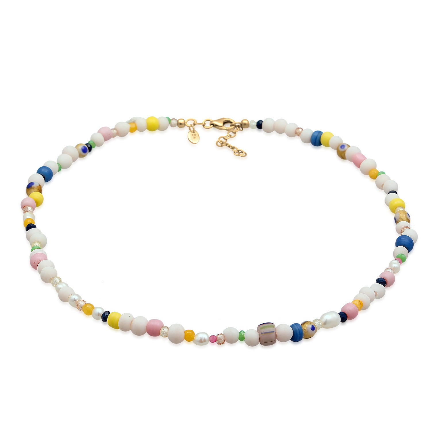 Colored Perhiasan Wanita Perak Asli - Silver Kalung Choker Symbol dengan Crystal Zircon dan Agate