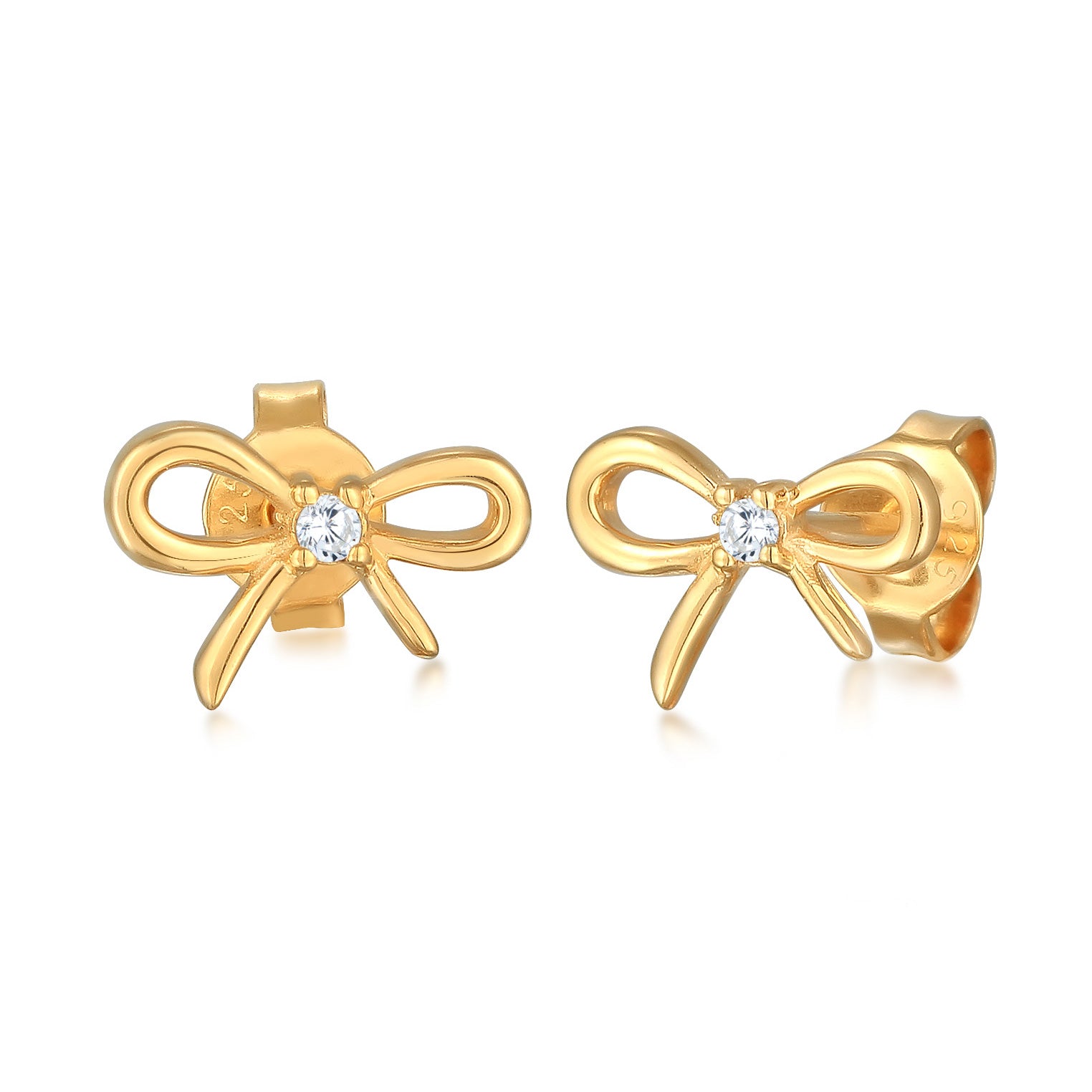 Gold Perhiasan Wanita Perak Asli - Silver Anting Bow Trend With Zirconia Crystal Gold Plated