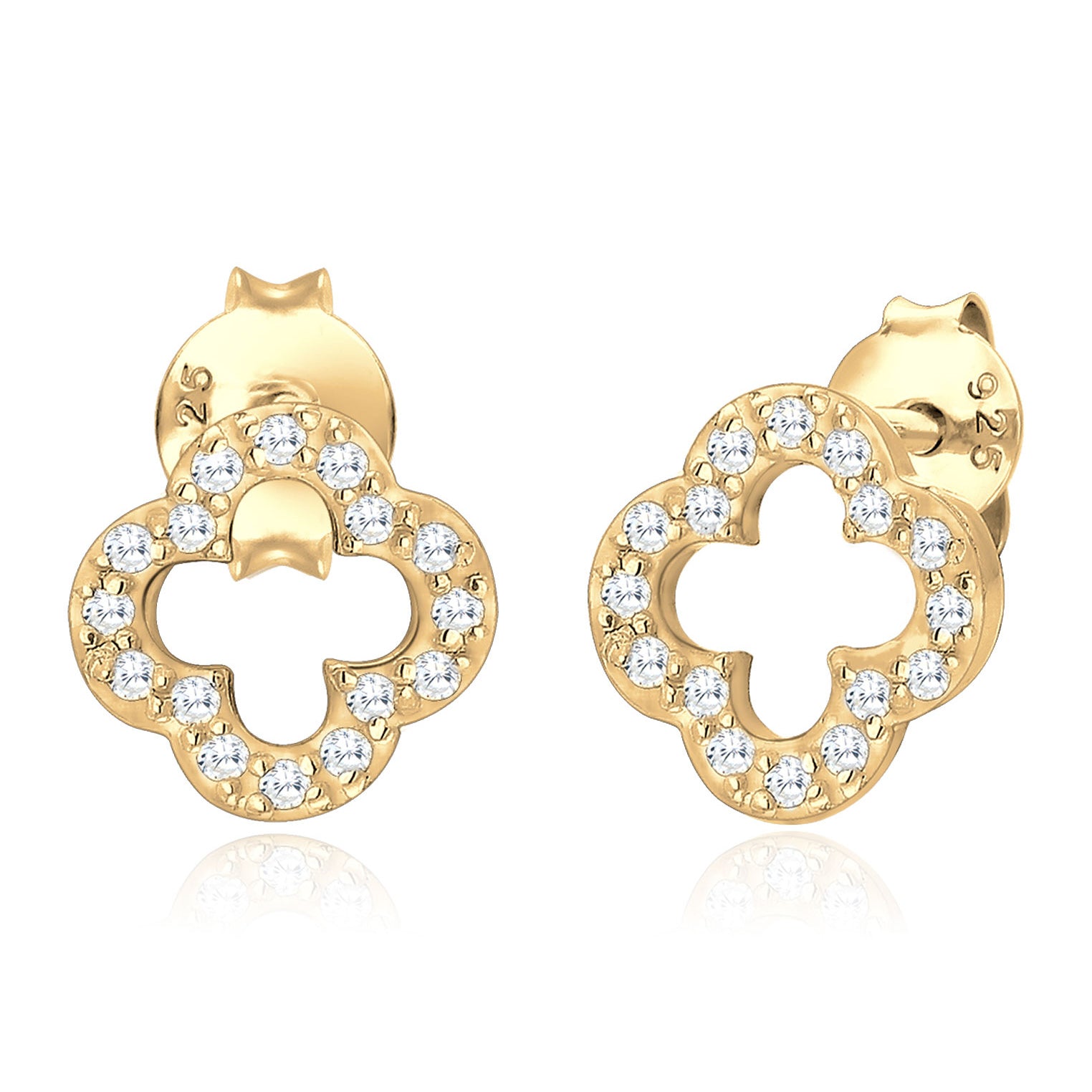 Gold Perhiasan Wanita Perak Asli Lapis Emas Anting Cloverleaf Zirconia