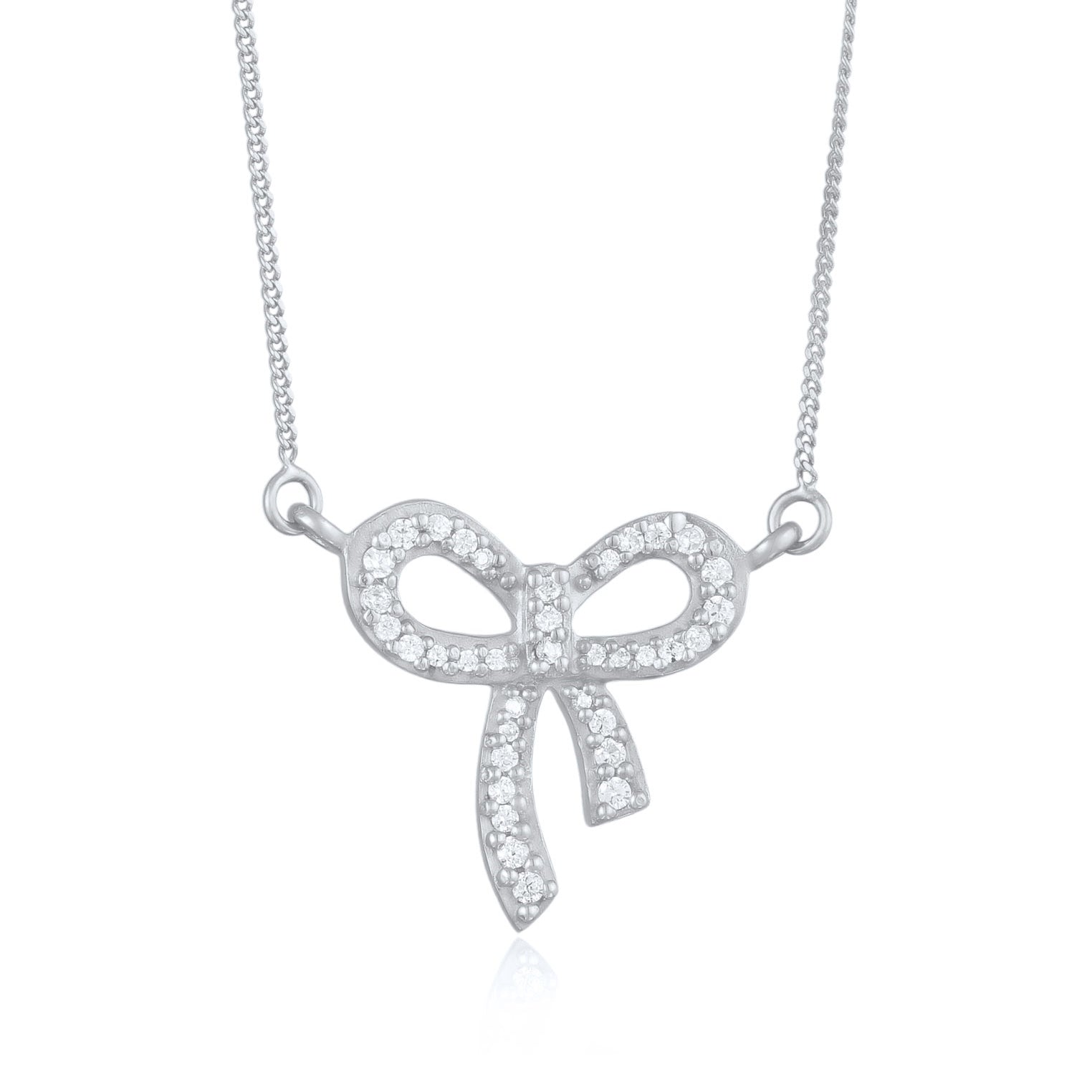 Silver Perhiasan Wanita Perak Asli Kalung Ribbon Zirconia