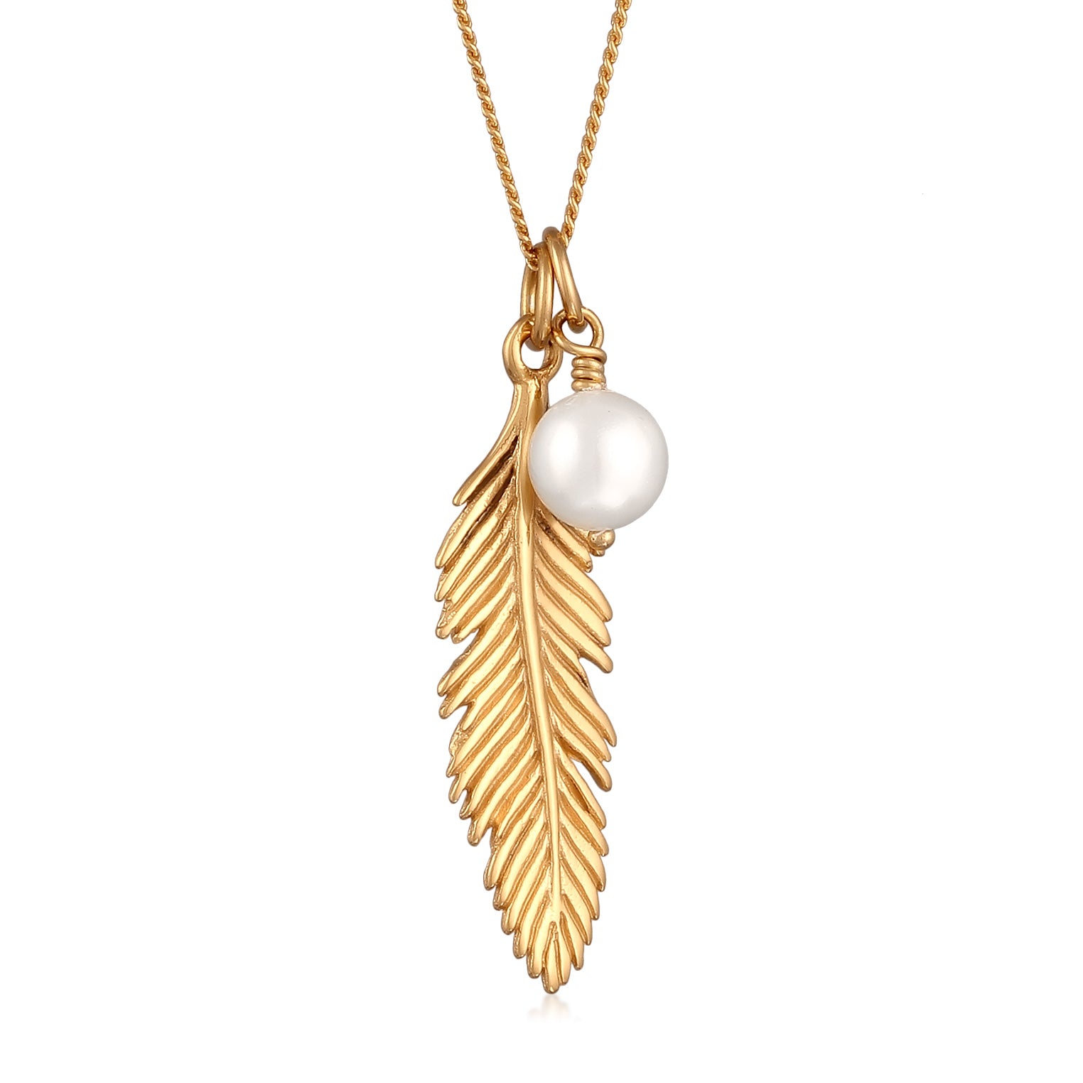 Gold Perhiasan Wanita Perak Asli Lapis Emas Kalung Feather Shell Pearl