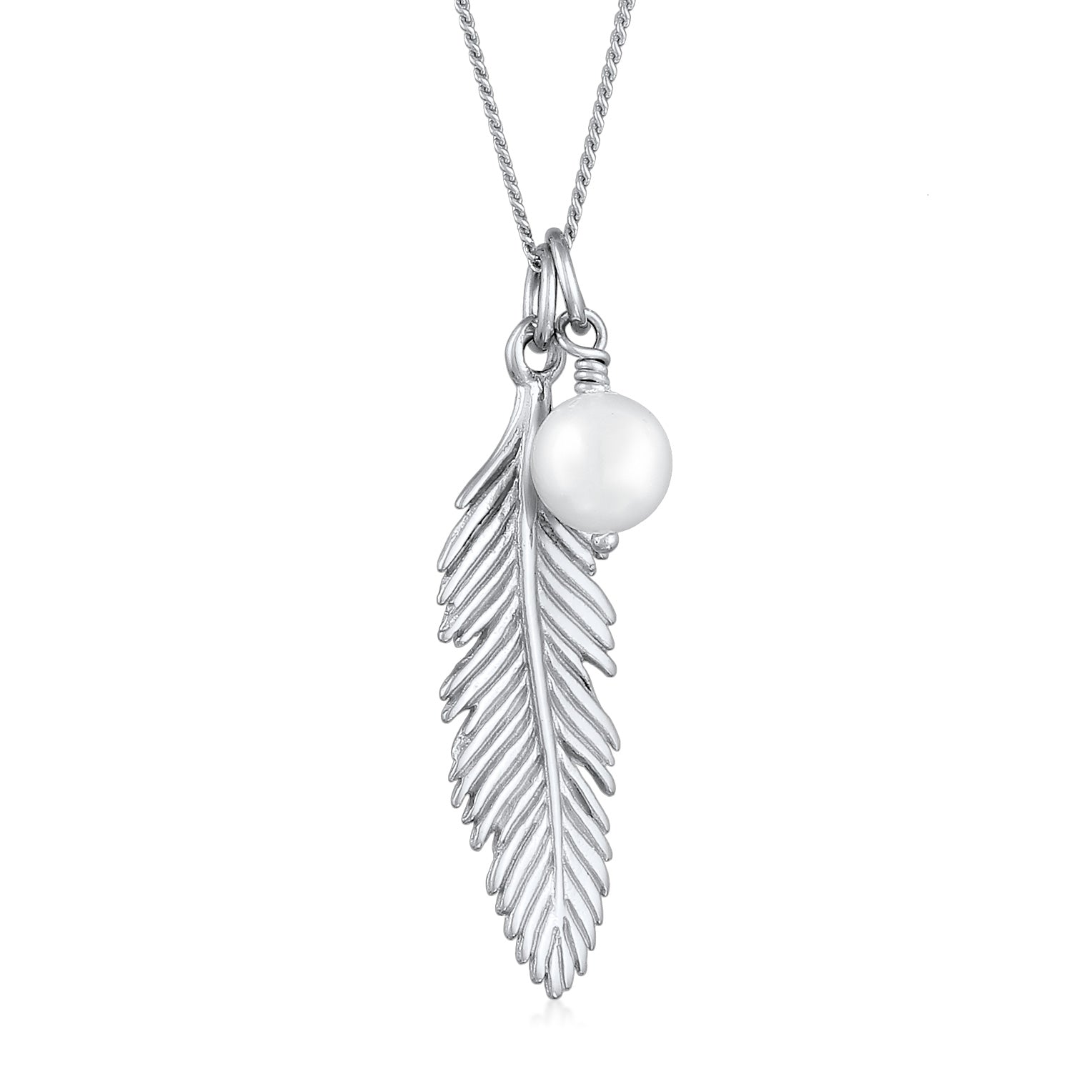 Silver Perhiasan Wanita Perak Asli Kalung Feather Shell Pearl