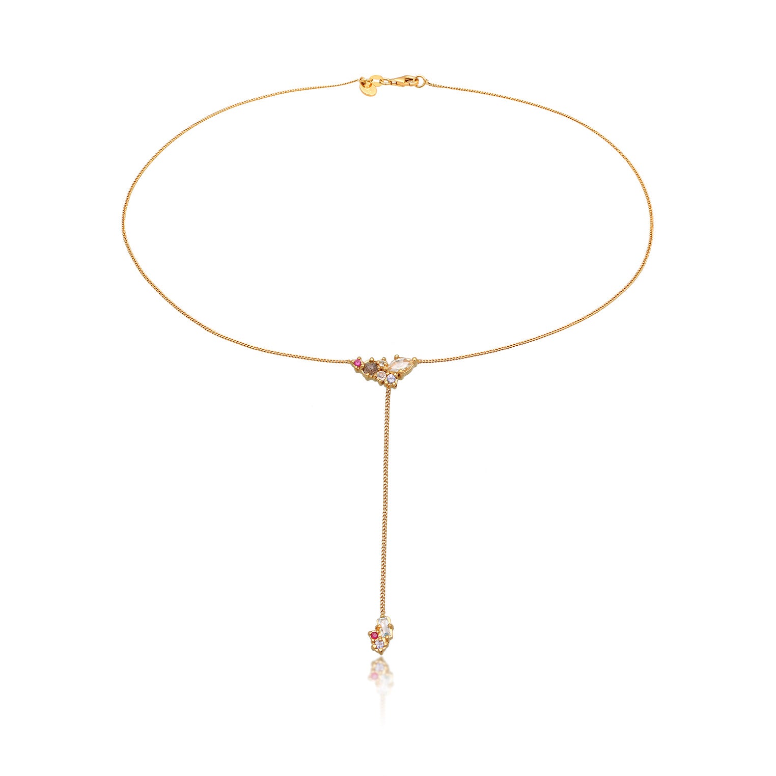 Gold Perhiasan Wanita Perak Asli Lapis Emas Kalung Y Amethyst, Topaz, Sapphire