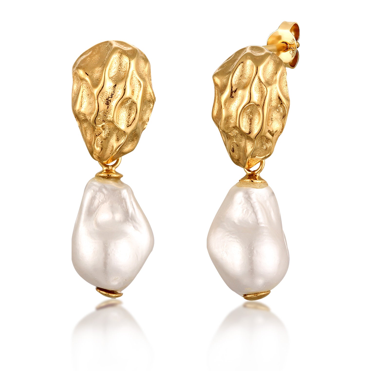 Gold Perhiasan Wanita Perak Asli Lapis Emas Anting Simbol Stud Shell Pearl