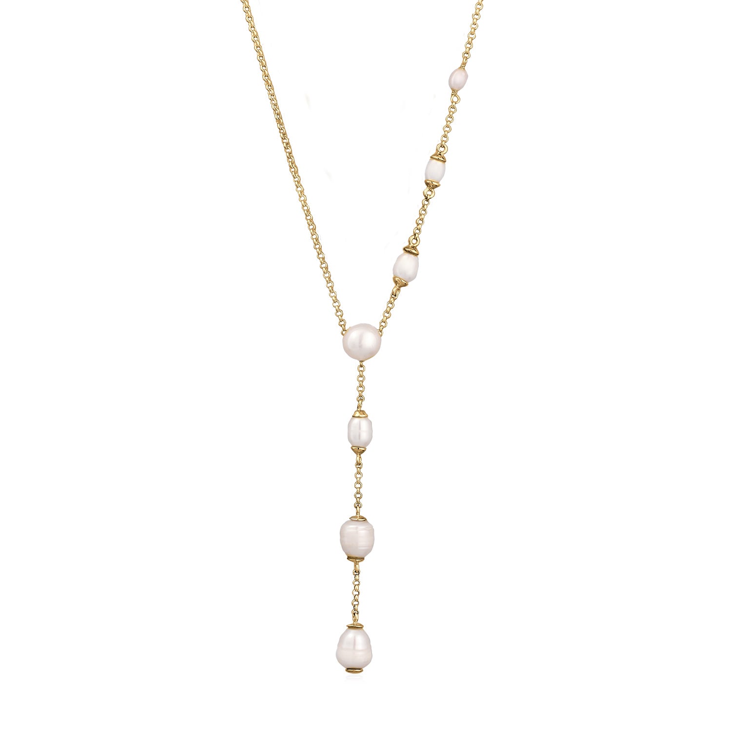 Gold Perhiasan Wanita Perak Asli Lapis Emas Kalung Y Pearls Cultured Freshwater Pearls