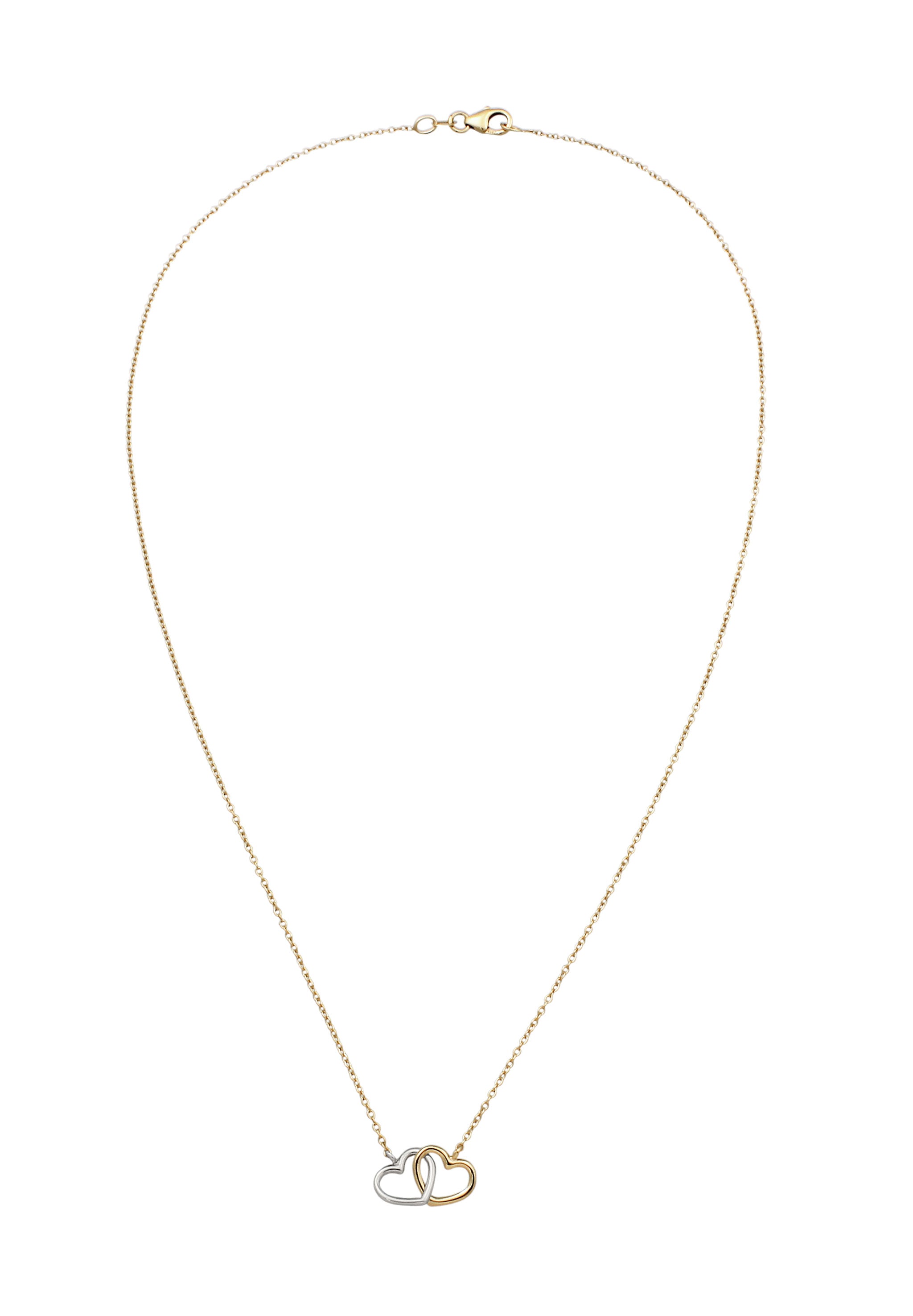 Kalung Hati Ganda Berlubang Dua Warna Perak Sterling 925 Berlapis Emas