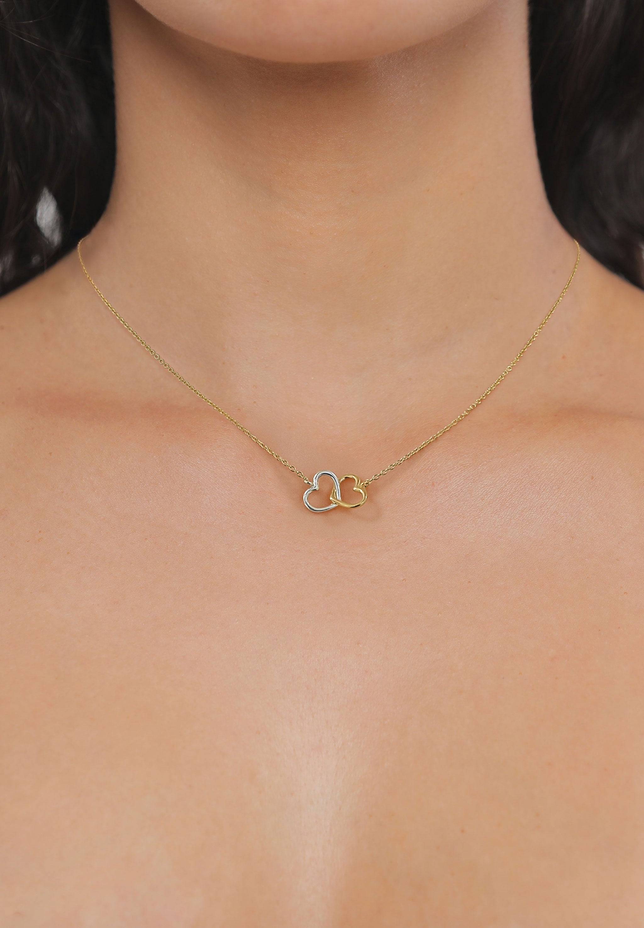 Kalung Hati Ganda Berlubang Dua Warna Perak Sterling 925 Berlapis Emas