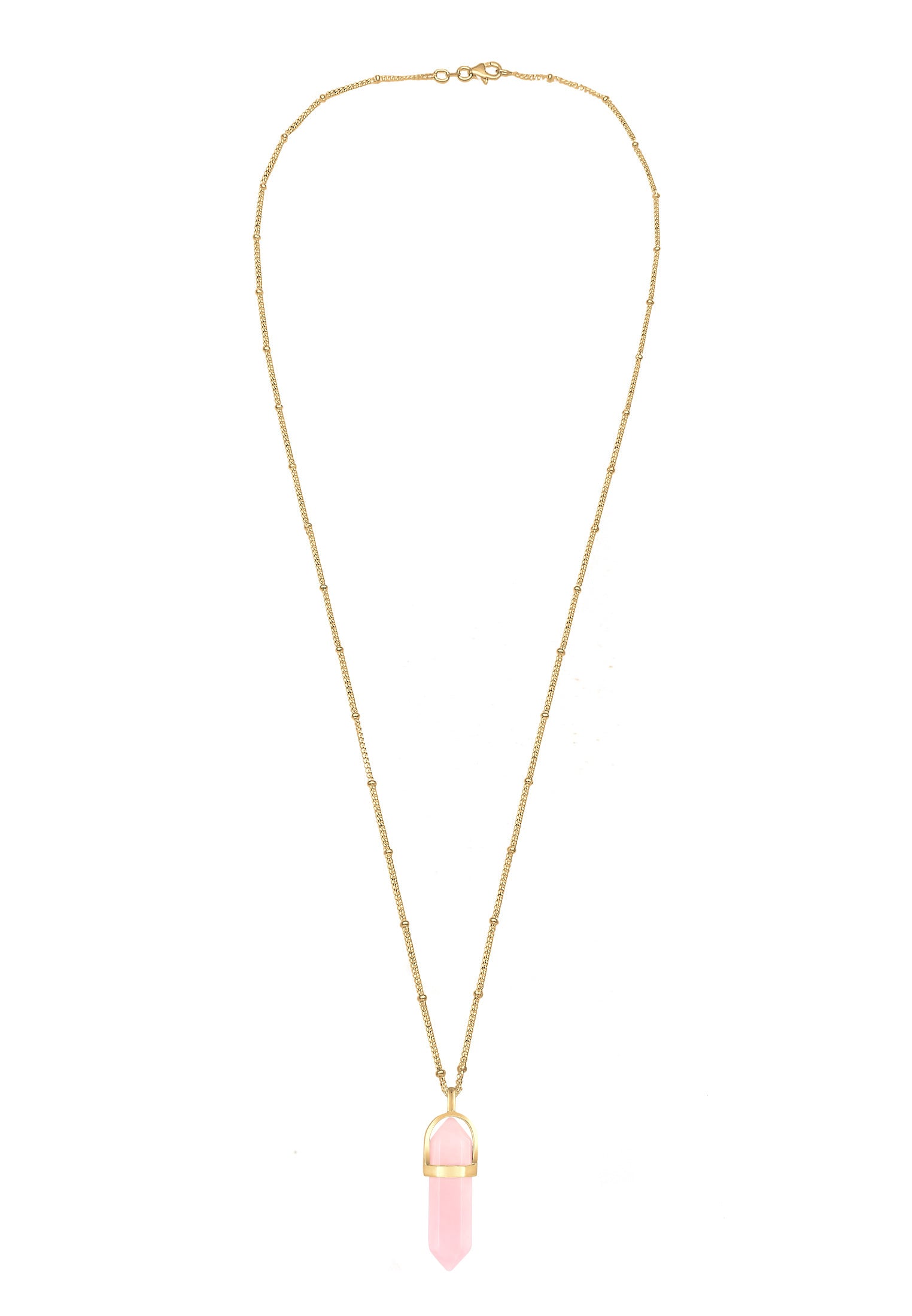 Necklace Ball Chain Rose Crystal Hexagon 925 Sterling Silver Gold Plated
