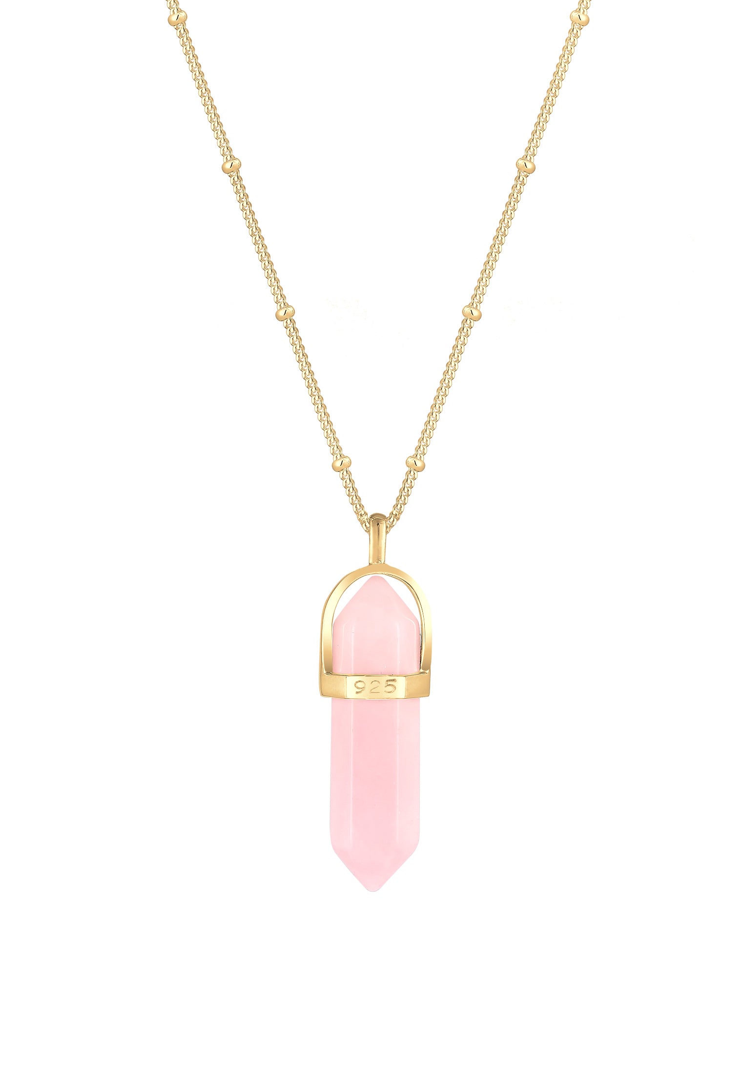 Necklace Ball Chain Rose Crystal Hexagon 925 Sterling Silver Gold Plated
