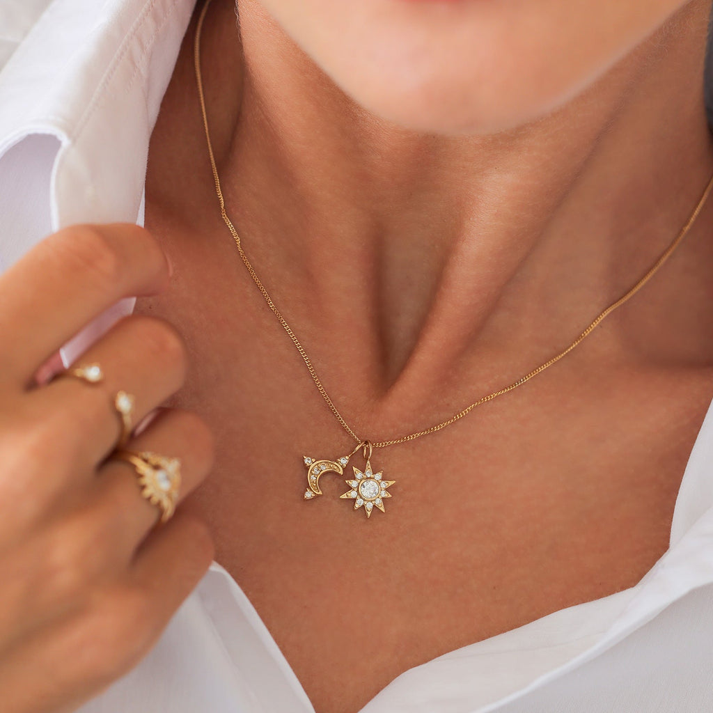 Kalung Perhiasan Perak 925 Wanita - Sun Astro Zirconia Lapis Emas