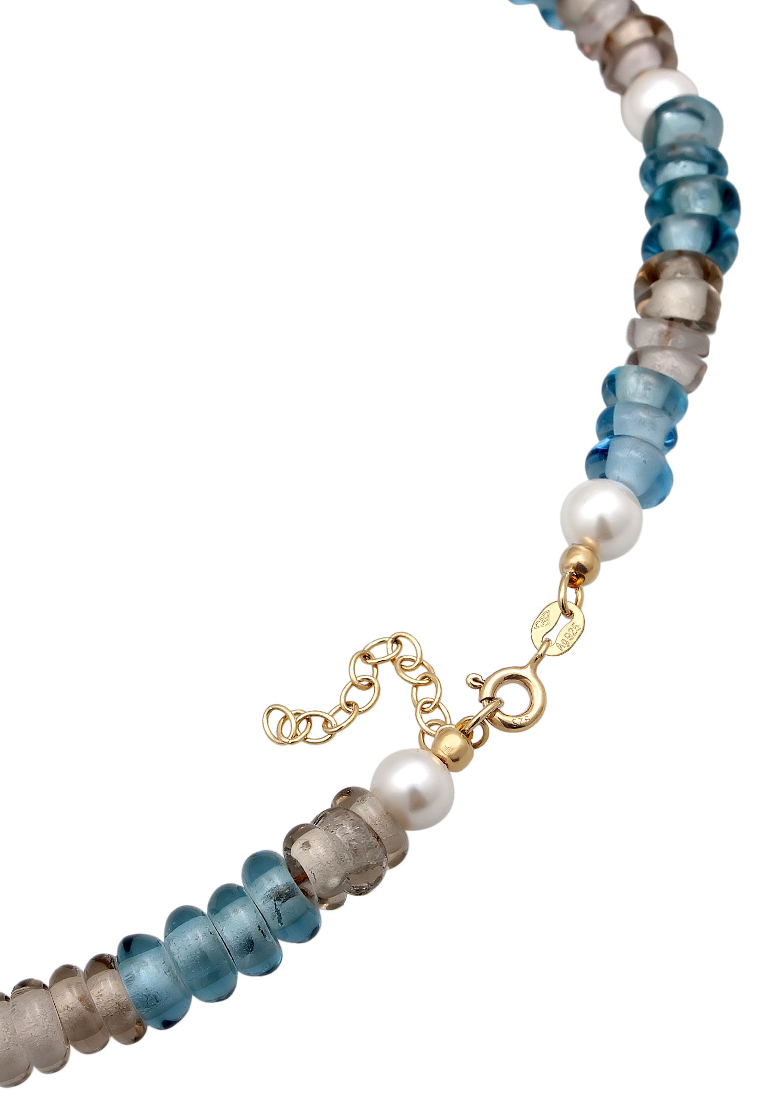 Kalung Choker Manik-manik Kaca Inti Kerang Mutiara Perak Sterling 925