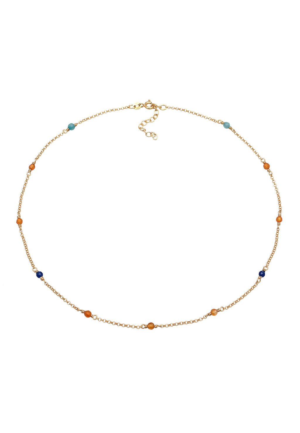 Kalung Manik-manik Batu Akik Kerawang Multiwarna Perak Sterling 925 Berlapis Emas