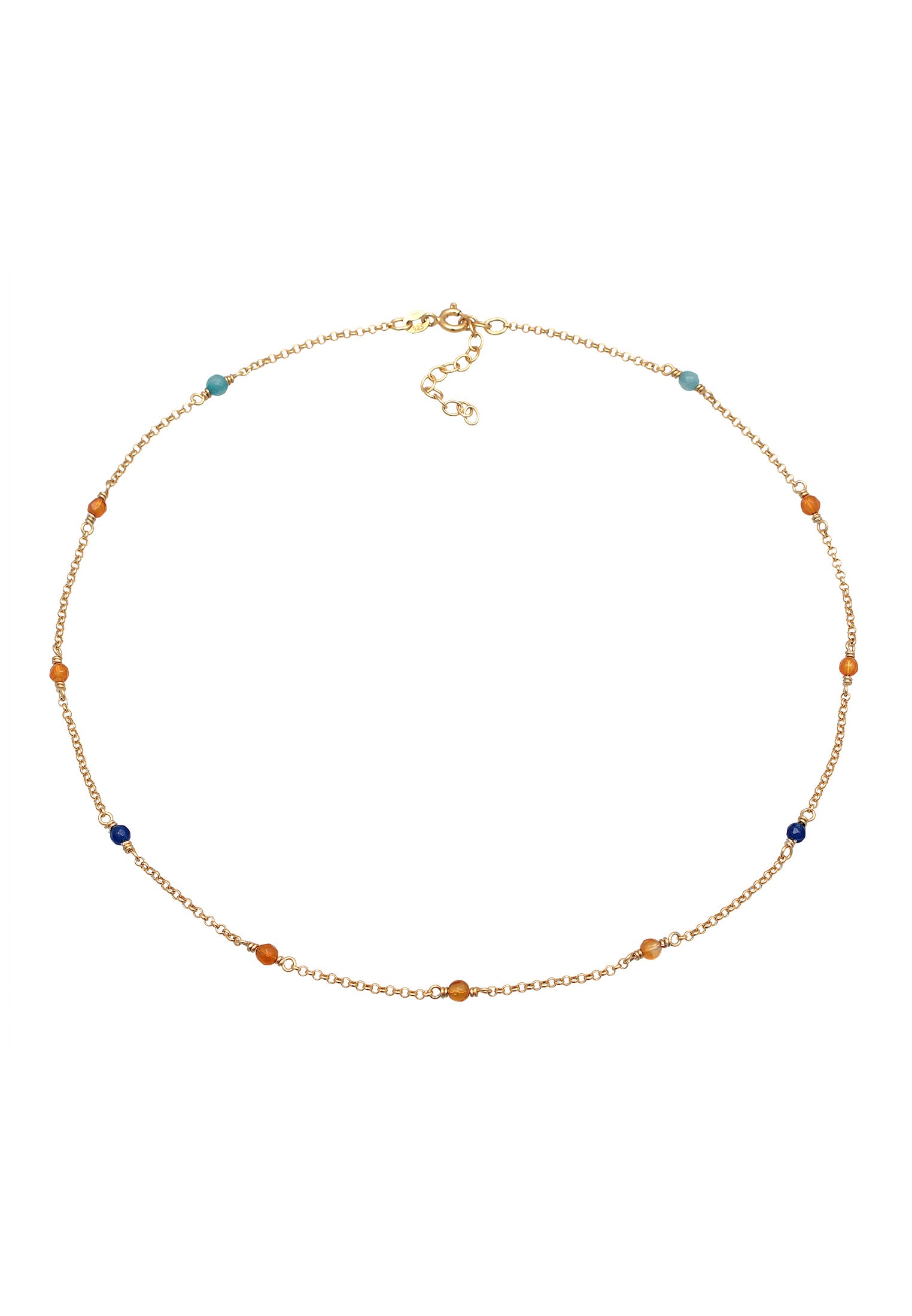Kalung Manik-manik Batu Akik Kerawang Multiwarna Perak Sterling 925 Berlapis Emas