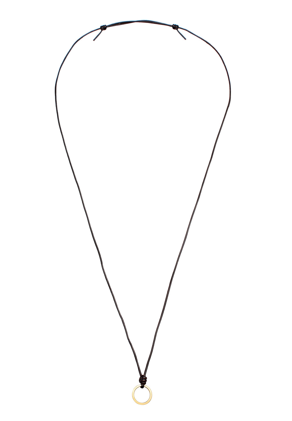 Black necklace with a gold ring pendant