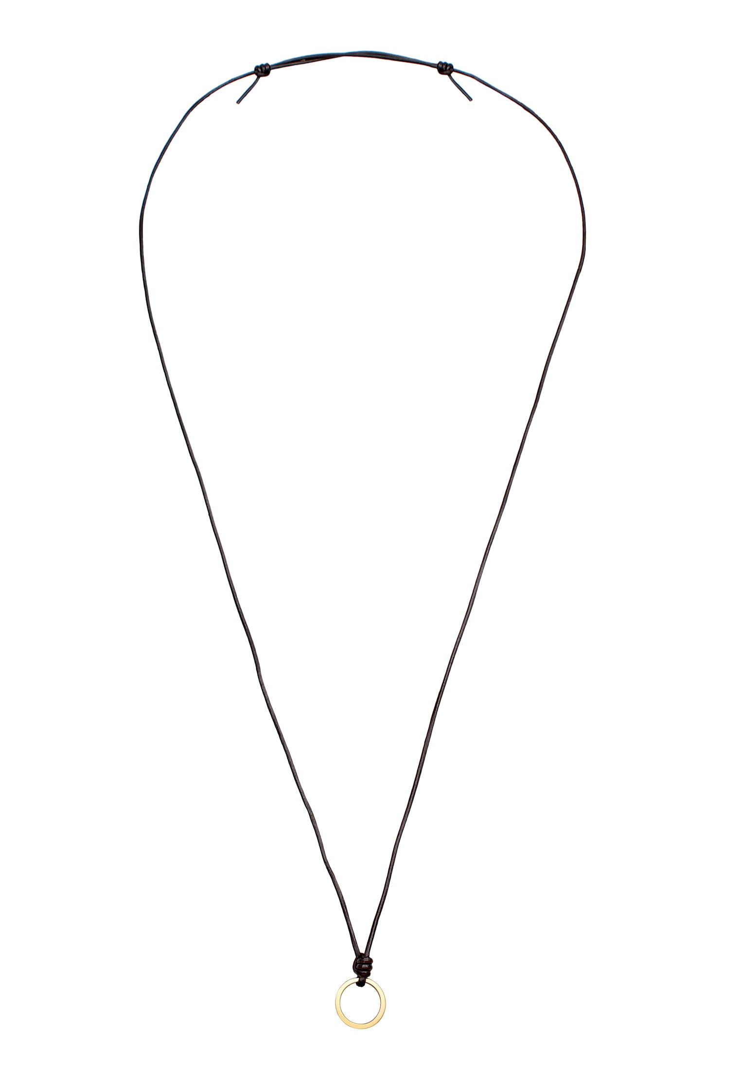 Black necklace with a gold ring pendant