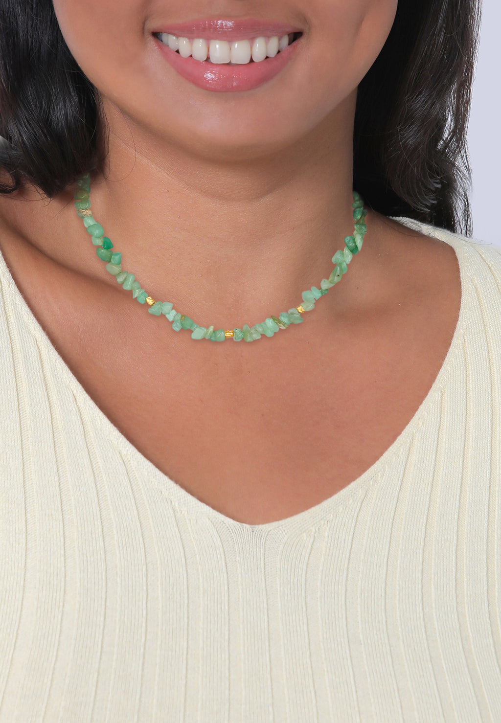 Kalung Choker Aventurine Abadi Perak Sterling 925 Berlapis Emas