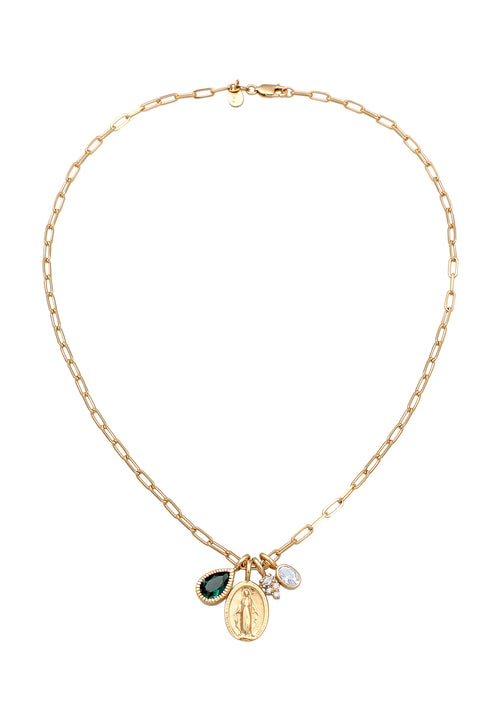 Necklace Quartz Green Zirconia White 925 Sterling Silver Gold Plated