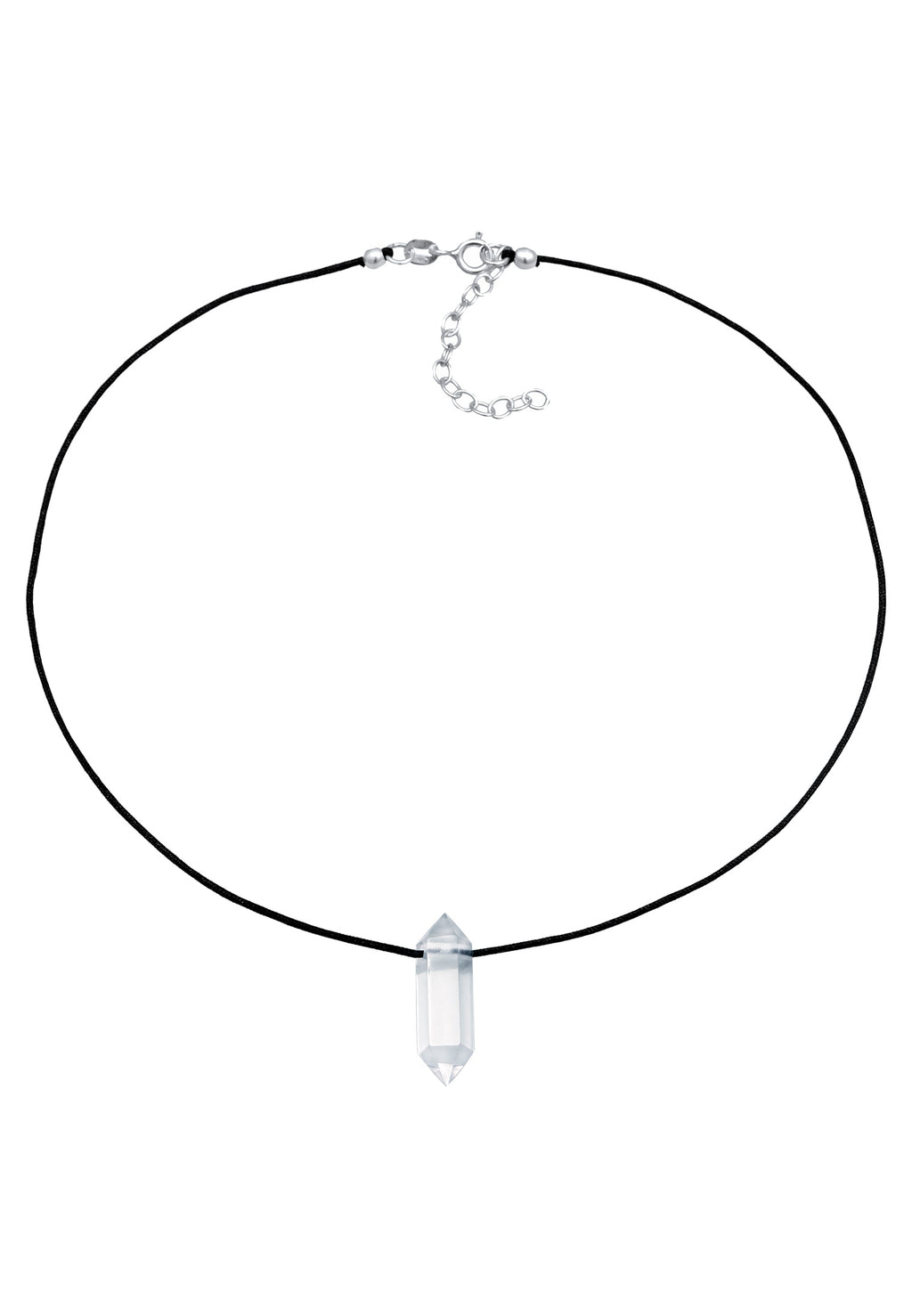 Kalung Choker Nilon Ujung Kristal Hitam Perak Sterling 925