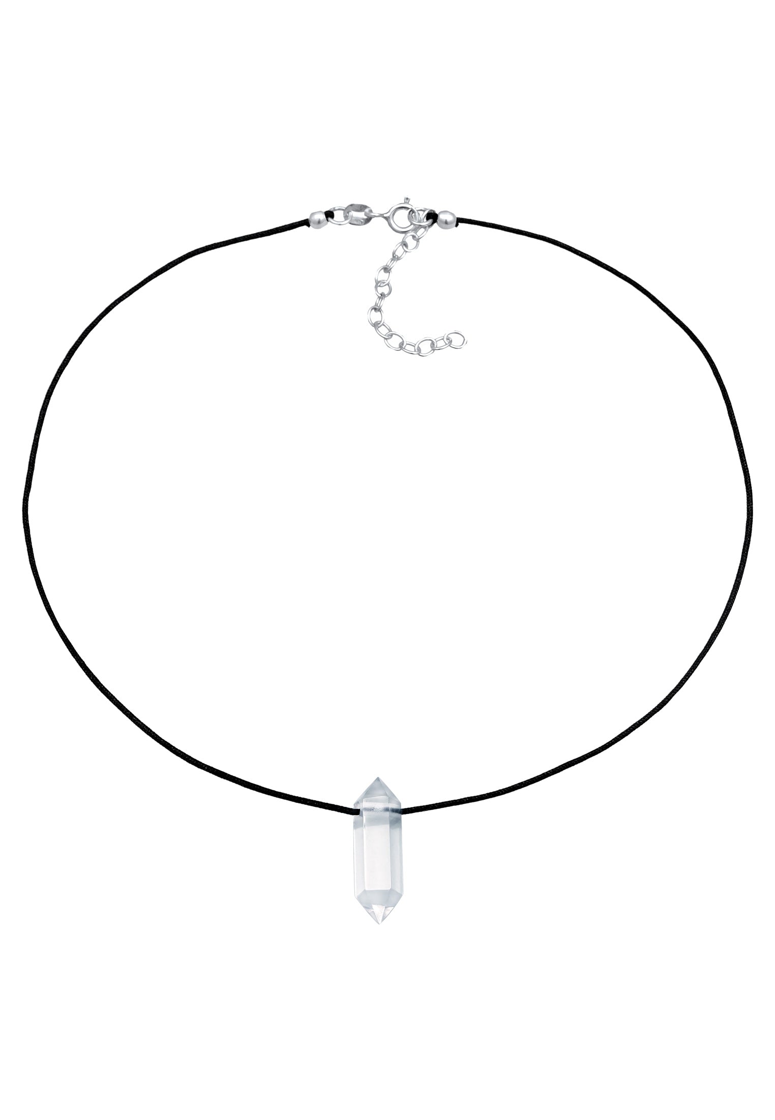 Kalung Choker Nilon Ujung Kristal Hitam Perak Sterling 925