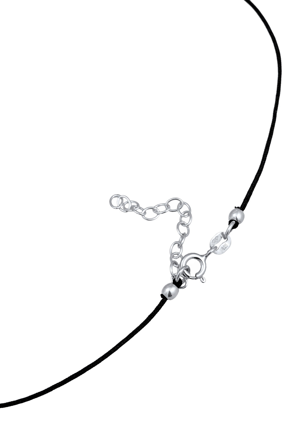 Kalung Choker Nilon Ujung Kristal Hitam Perak Sterling 925