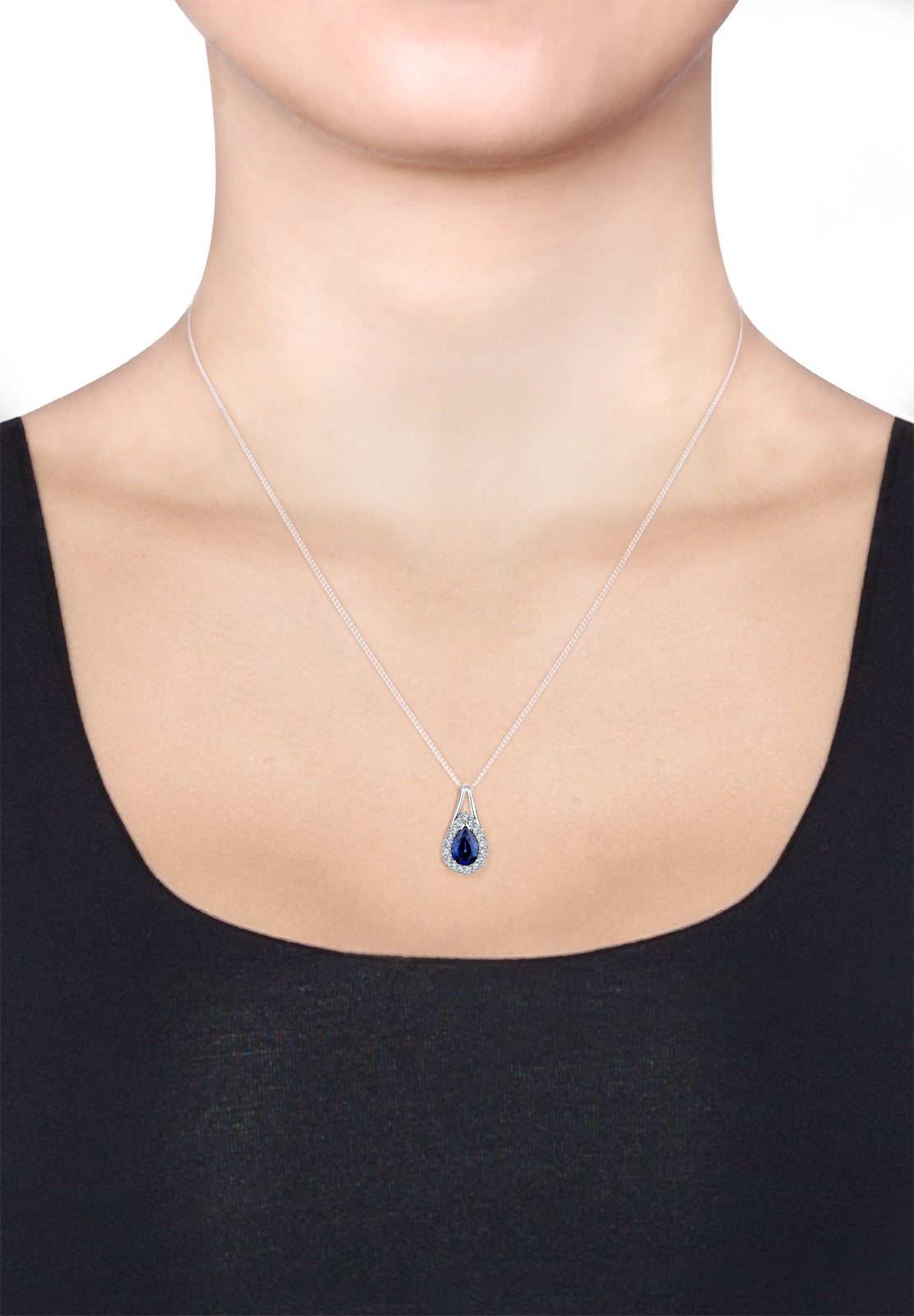 Kalung Vintage Klasik Kristal Biru Perak Sterling 925