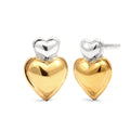 Earrings Stud Heart 925 Sterling Silver Bicolor