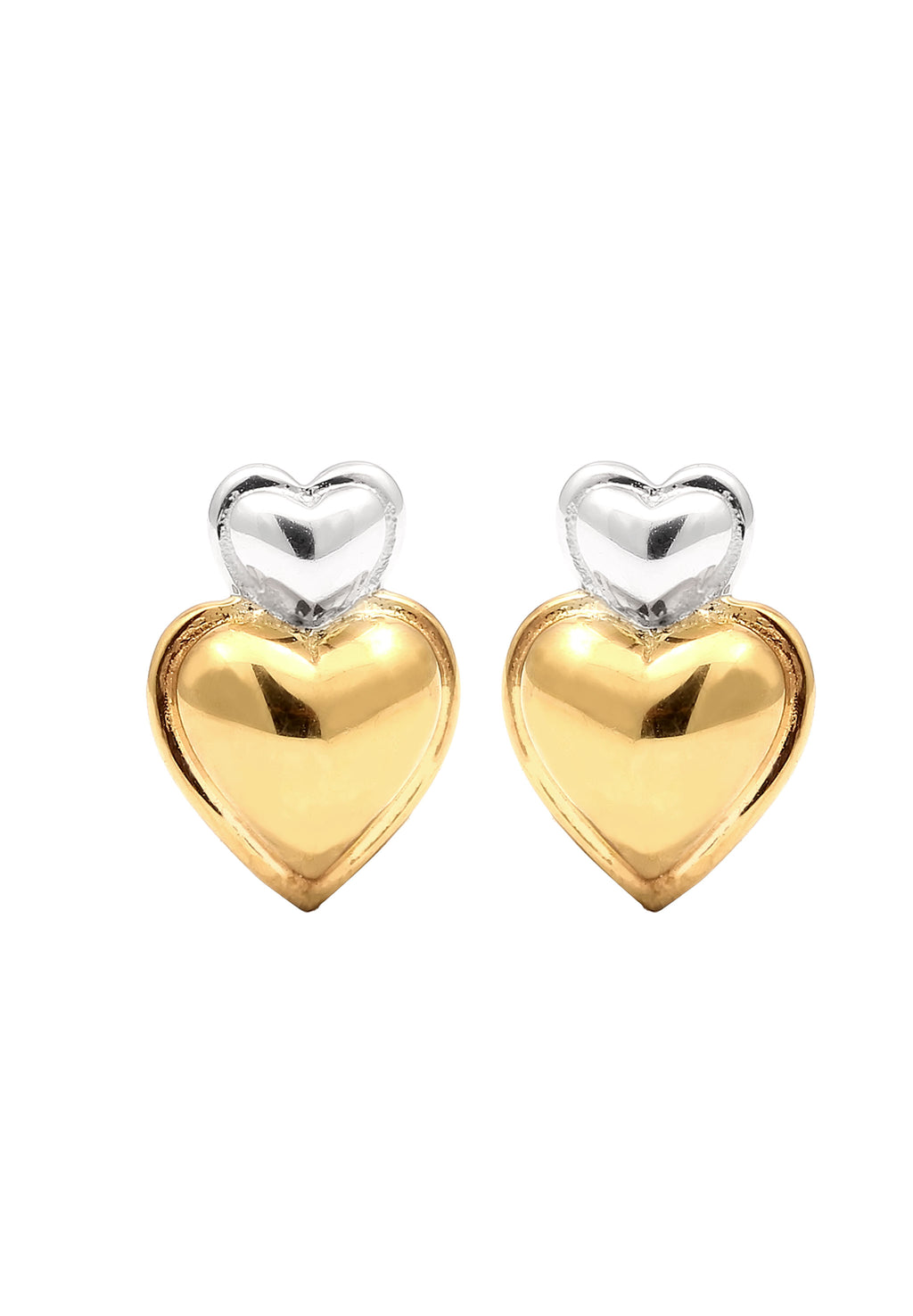 Earrings Stud Heart 925 Sterling Silver Bicolor