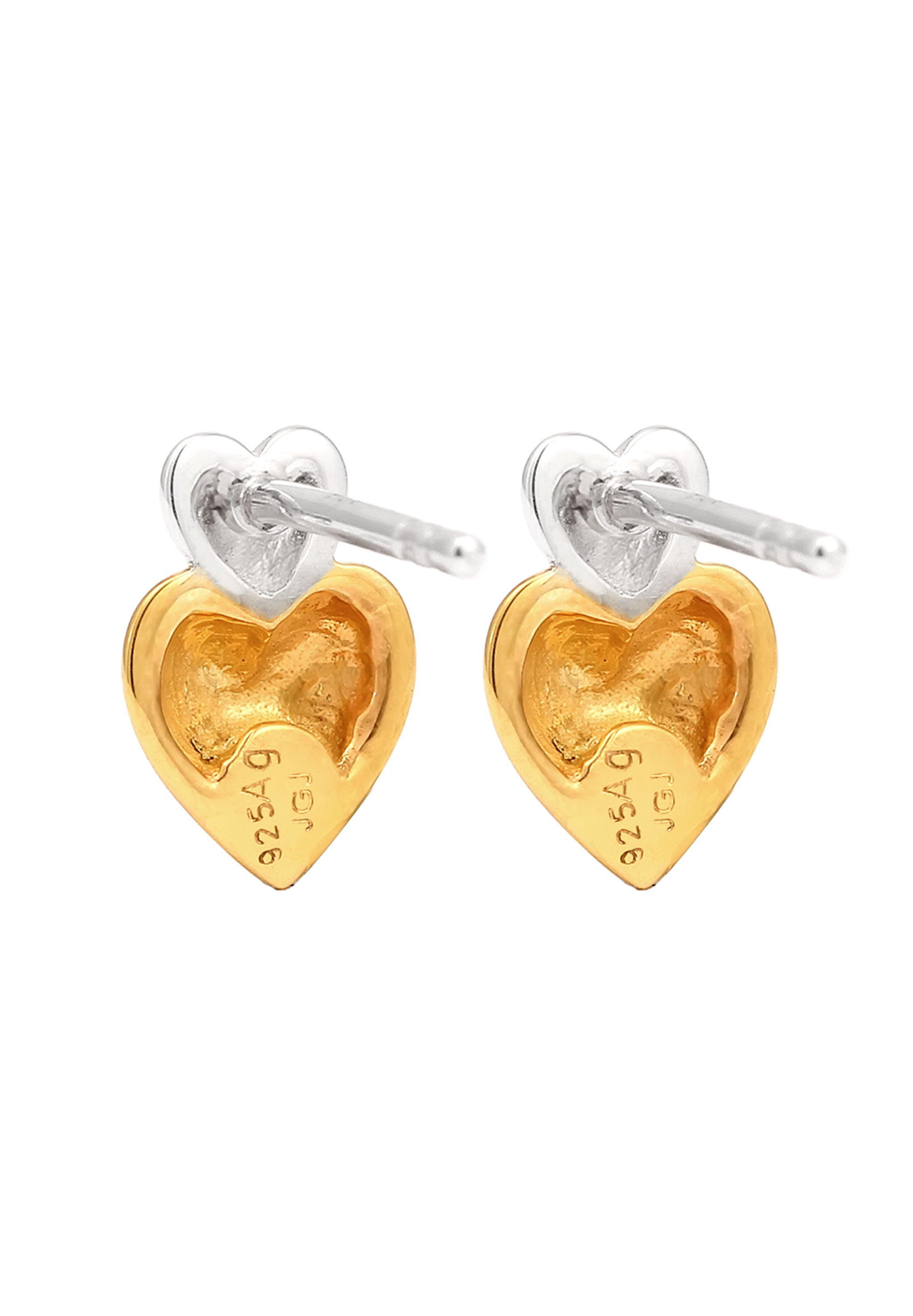 Earrings Stud Heart 925 Sterling Silver Bicolor