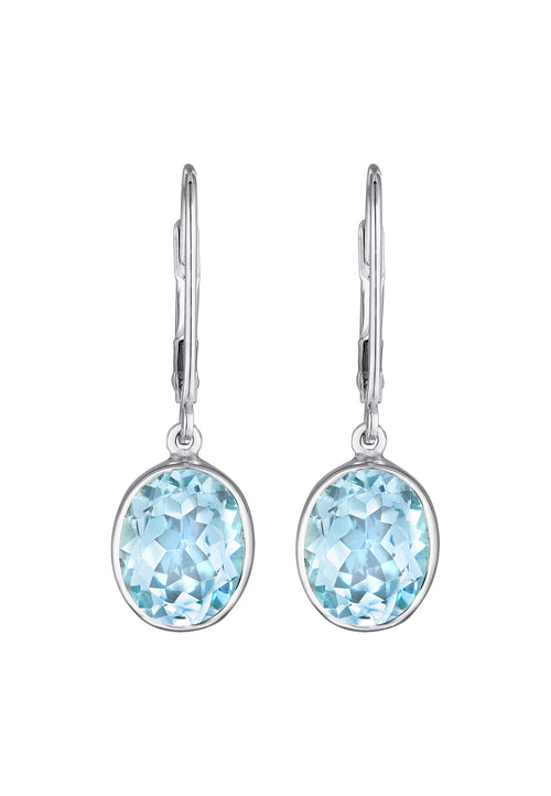 Earrings Ear Hanger Solitaire Round Topaz In 925 Sterling Silver